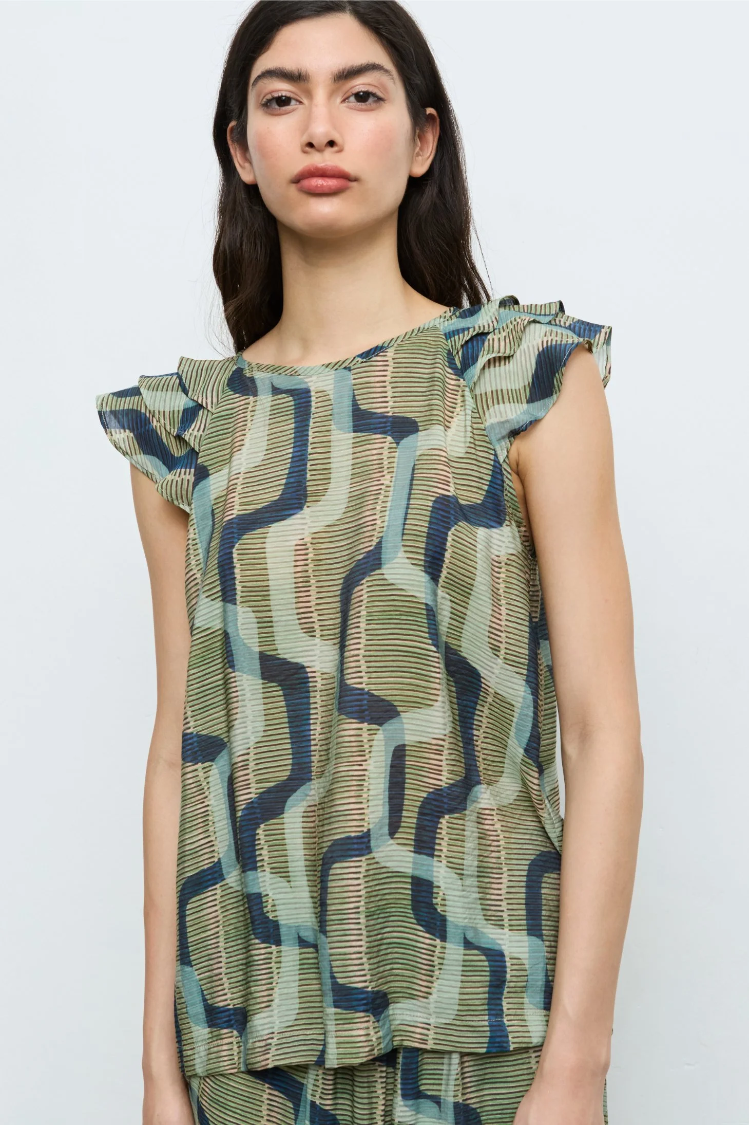 Green Stripe Print Top