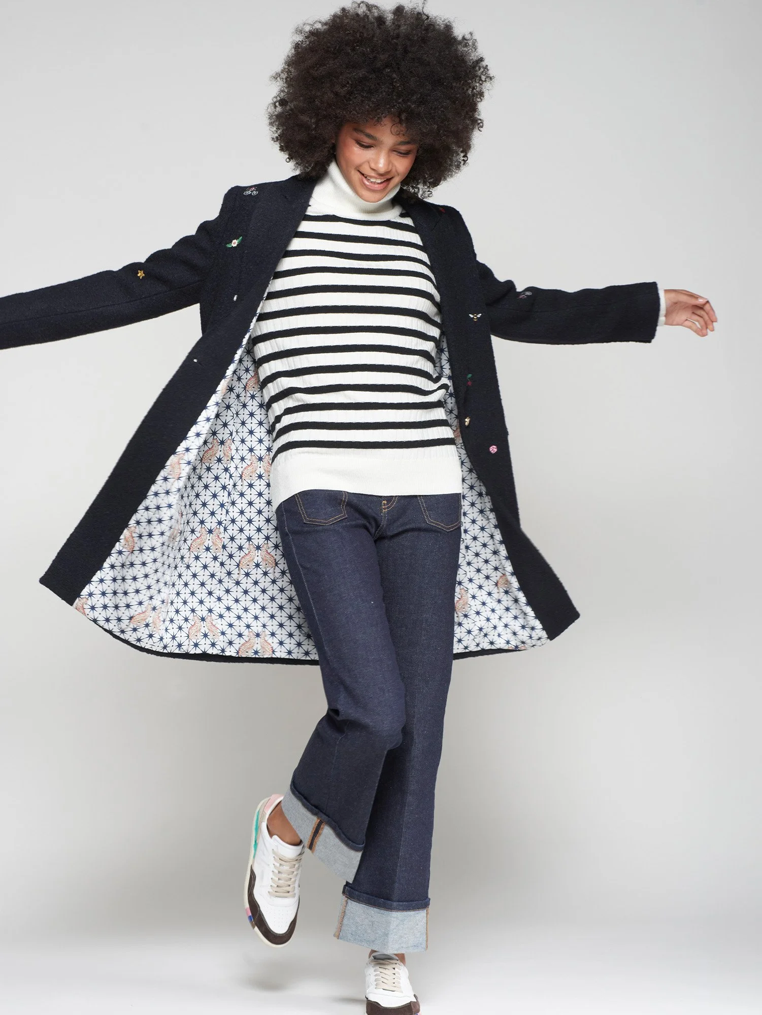 Navy Embroidered Icon Coat