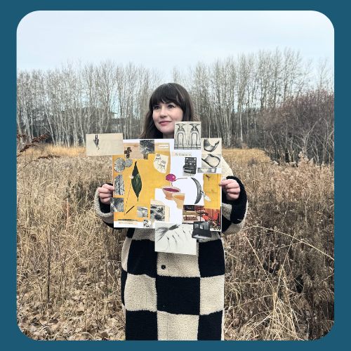 Participant stands with artwork in field
