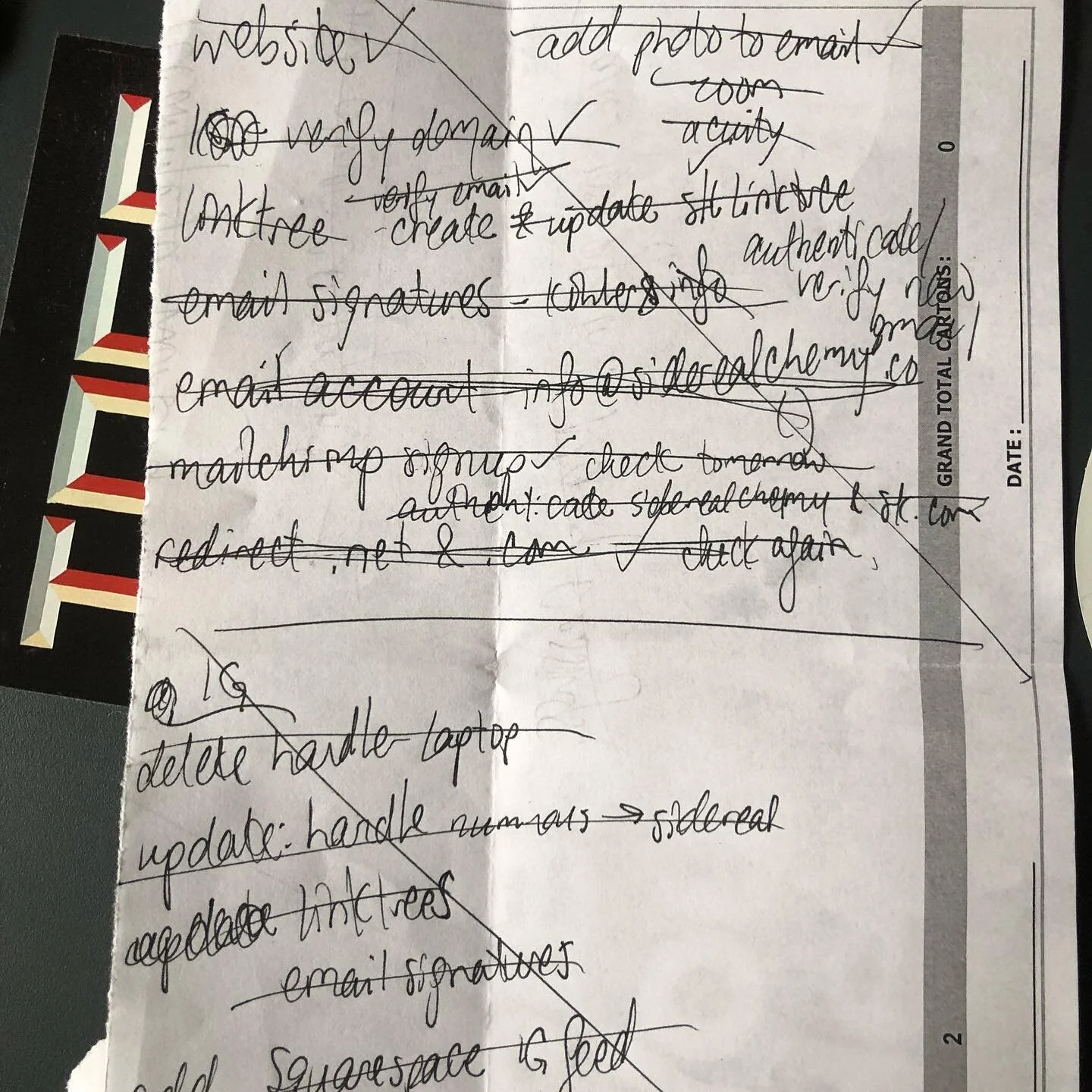The analog tracking of I made a new website &amp; email, got a new IG handle + all the other tech details: verify, authenticate, systematize...good thing my intuition complements being grounded in the tactile details. 
#📝
Next time, though, I&rsquo;