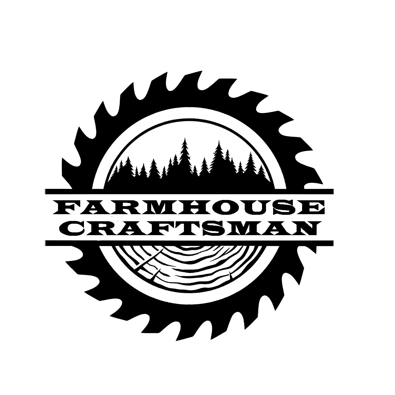 Logo featuring a circular saw blade with mountain and evergreen tree silhouette inside, and a reflection below.