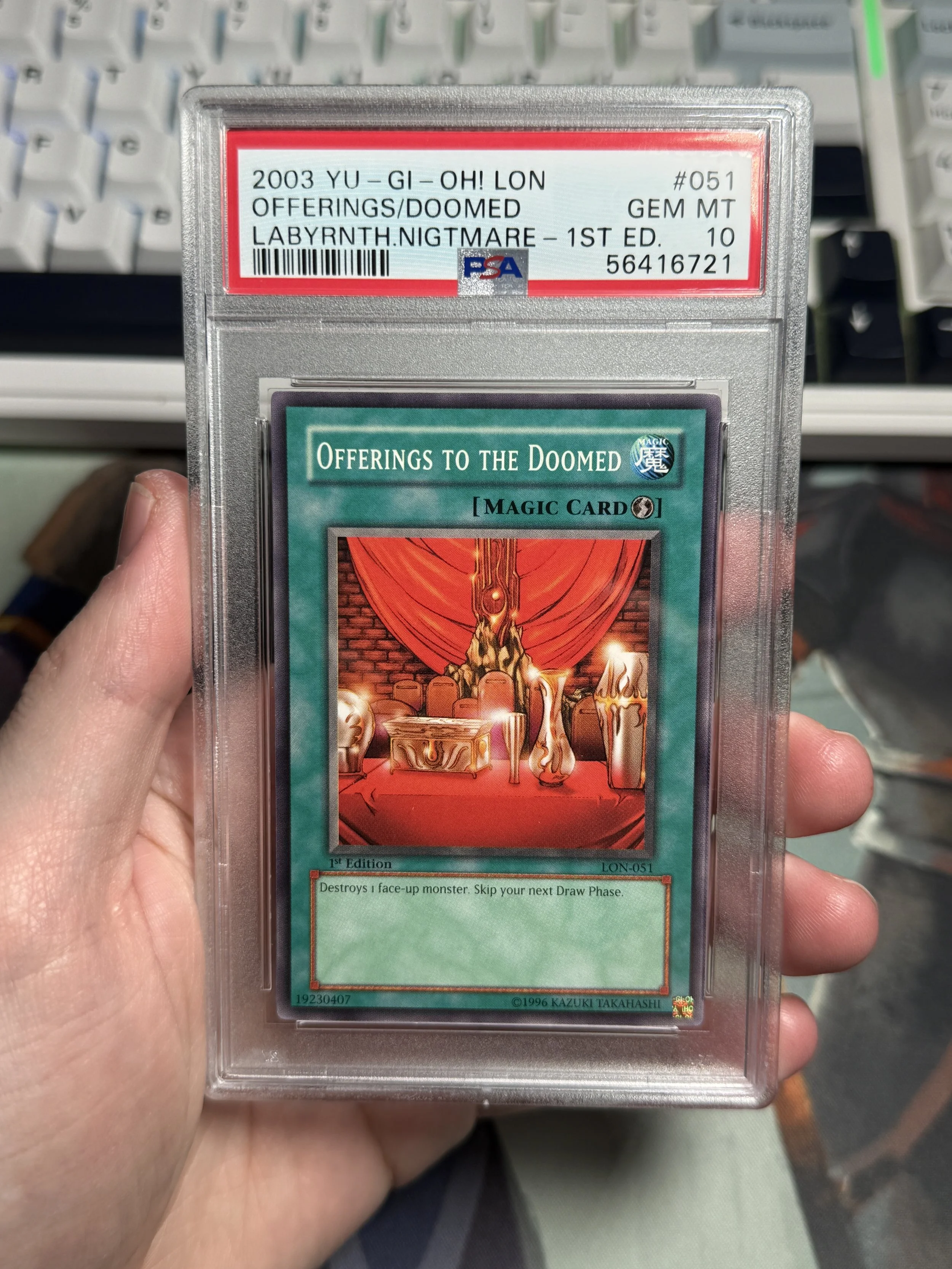 2003 YU-GI-OH! LON-LABYRINTH OF NIGHTMARE 051 OFFERINGS TO THE DOOMED 1ST EDITION GEM MINT 10