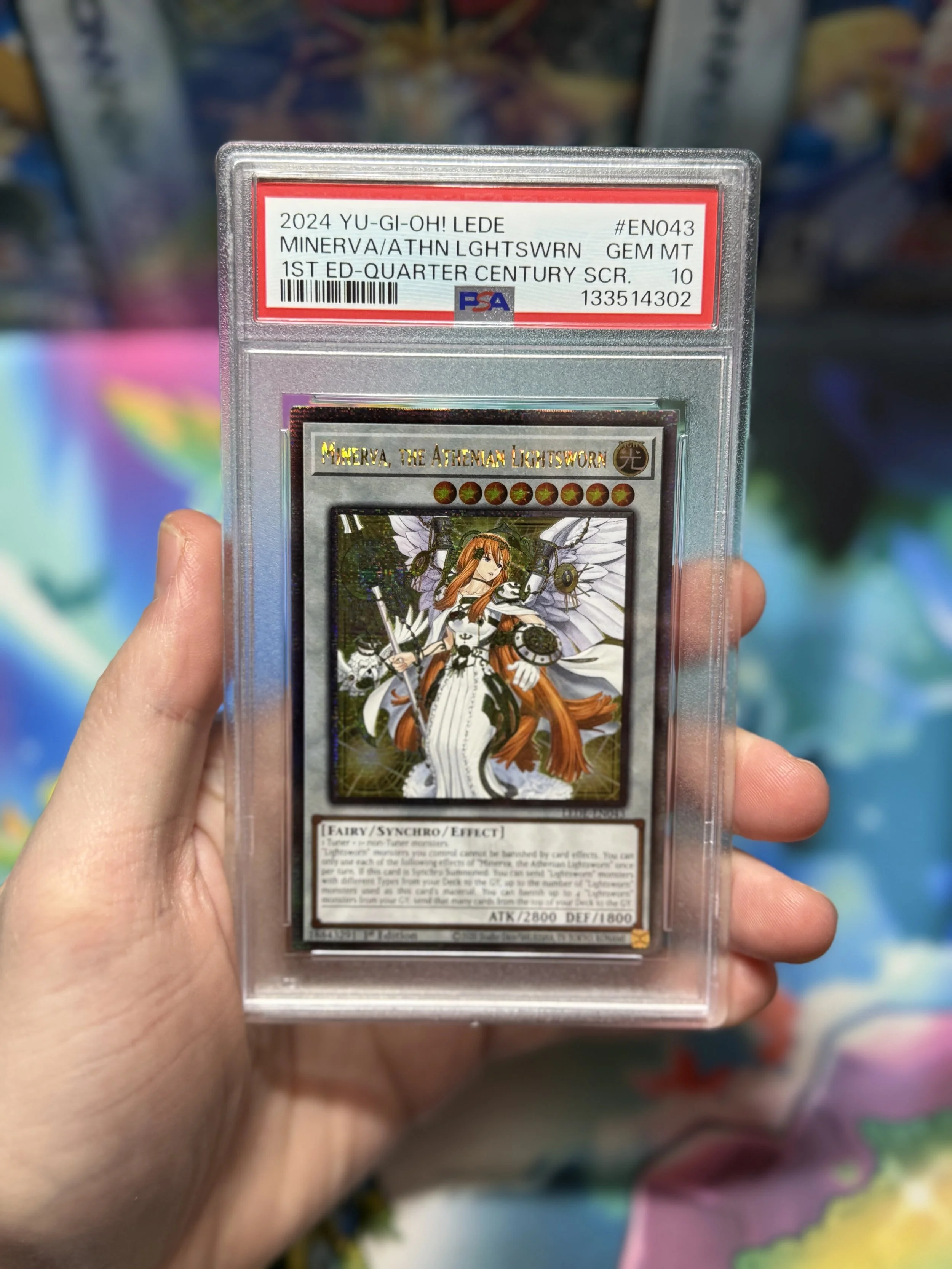 2024 YU-GI-OH! LEDE-LEGACY OF DESTRUCTION EN043 MINERVA, THE ATHENIAN LIGHTSWORN 1ST EDITION-QUARTER CENTURY SECRET RARE GEM MINT 10 POP 10