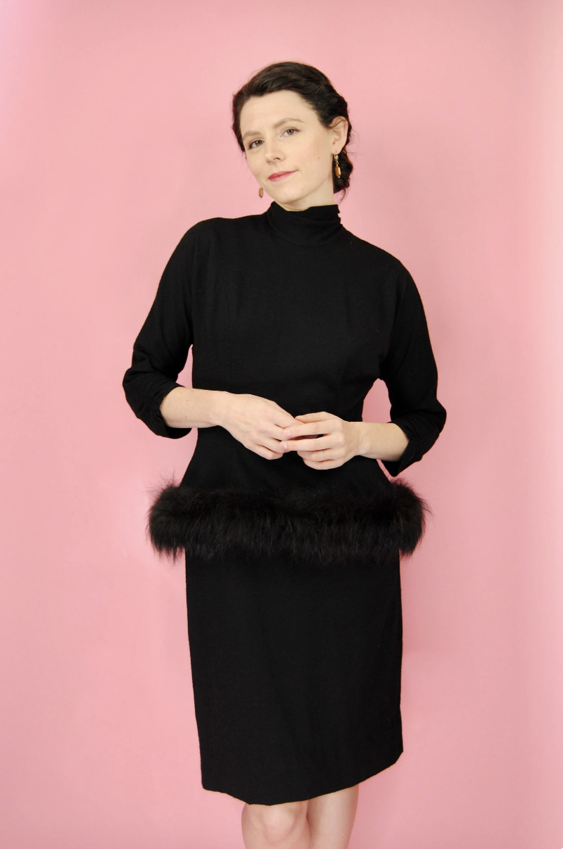 Absolutely stunning 1950s Lilli Diamond wool dress with fur peplum - a grail item for many!! 