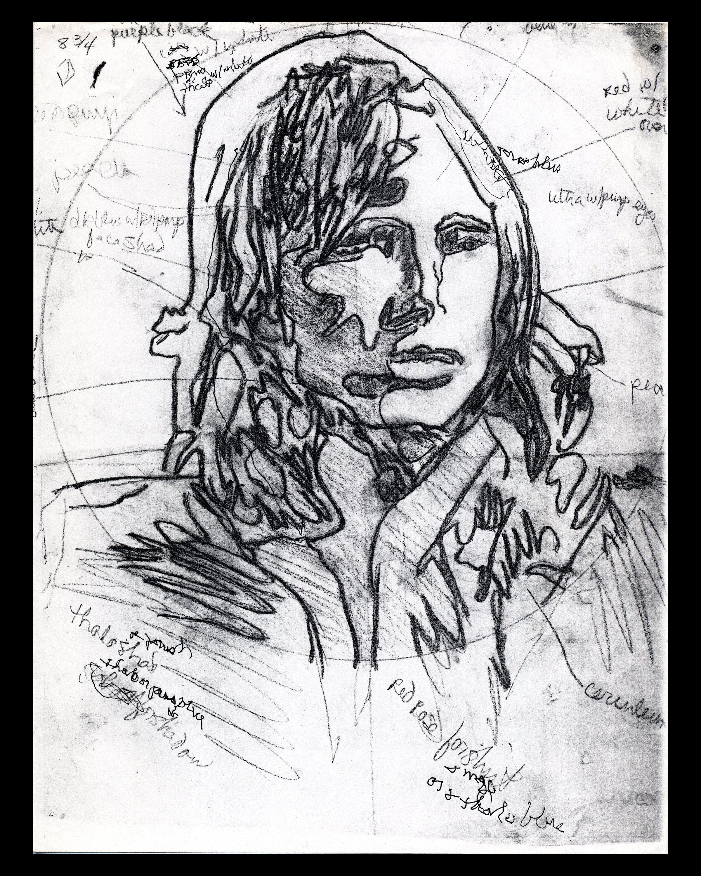 "Tom Petty Drawing" - Pen and Ink on Vellum, 1986, 10 inches high by 8 inches wide