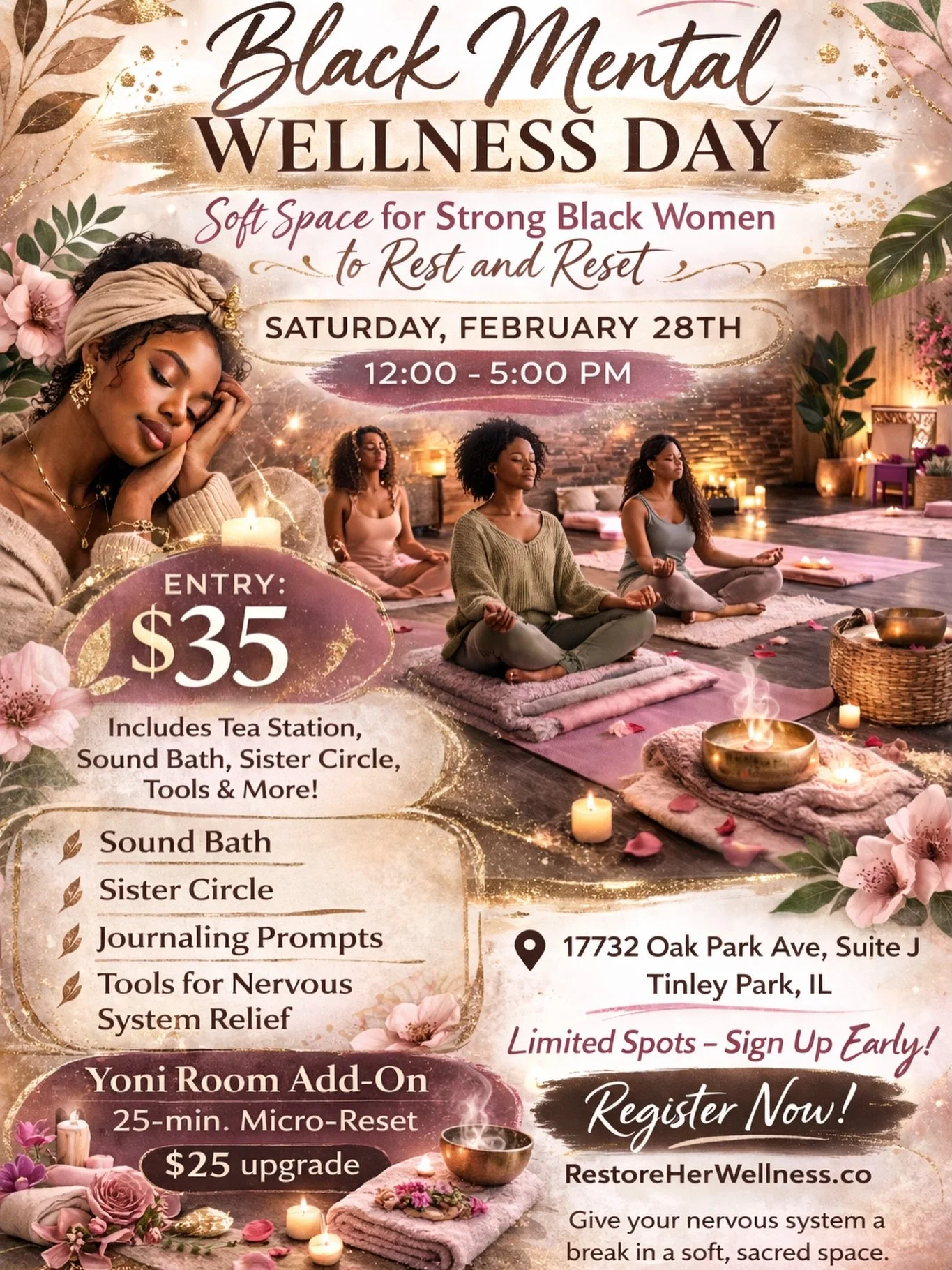 Black Mental Wellness Day is Saturday, February 28th 🤎  We&rsquo;re opening our doors at RESTORE Her from 12&ndash;5PM for a special community day centered on support, softness, and nervous-system care.

If Black Mental Health Wellness Day is new to