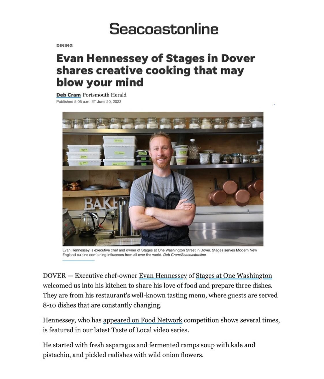 big thanks to @seacoastonline&rsquo;s Deb Cram for spotlighting Chef Evan Hennessey&rsquo;s incredible culinary talents and three of the delicious courses on the current tasting menu at Stages at One Washington in this week&rsquo;s &lsquo;Taste of Lo