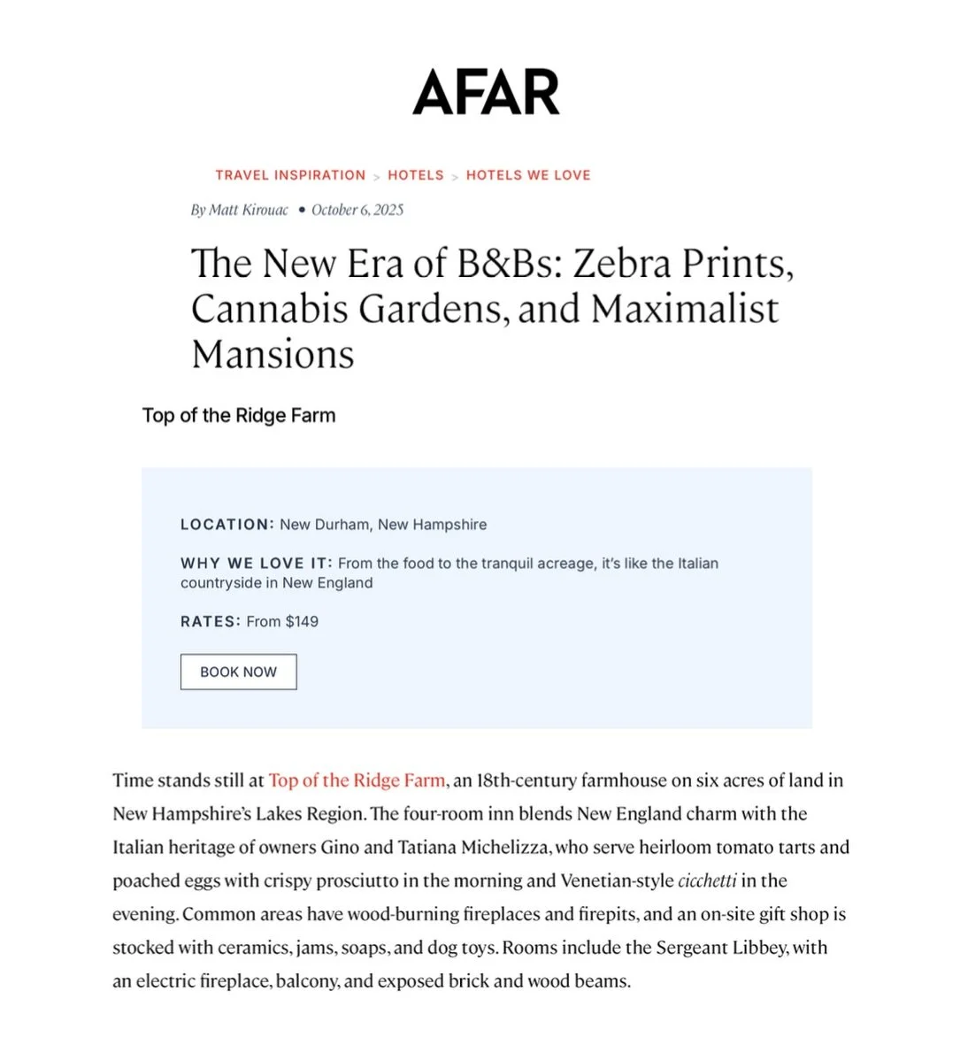 The B&amp;B is sooo back. 🤩

In recent years, a new wave of hoteliers and hospitality pros have given the classic bed and breakfast a modern glow-up. Still rooted in those gourmet morning spreads (and plenty of treats throughout the day), today&rsqu
