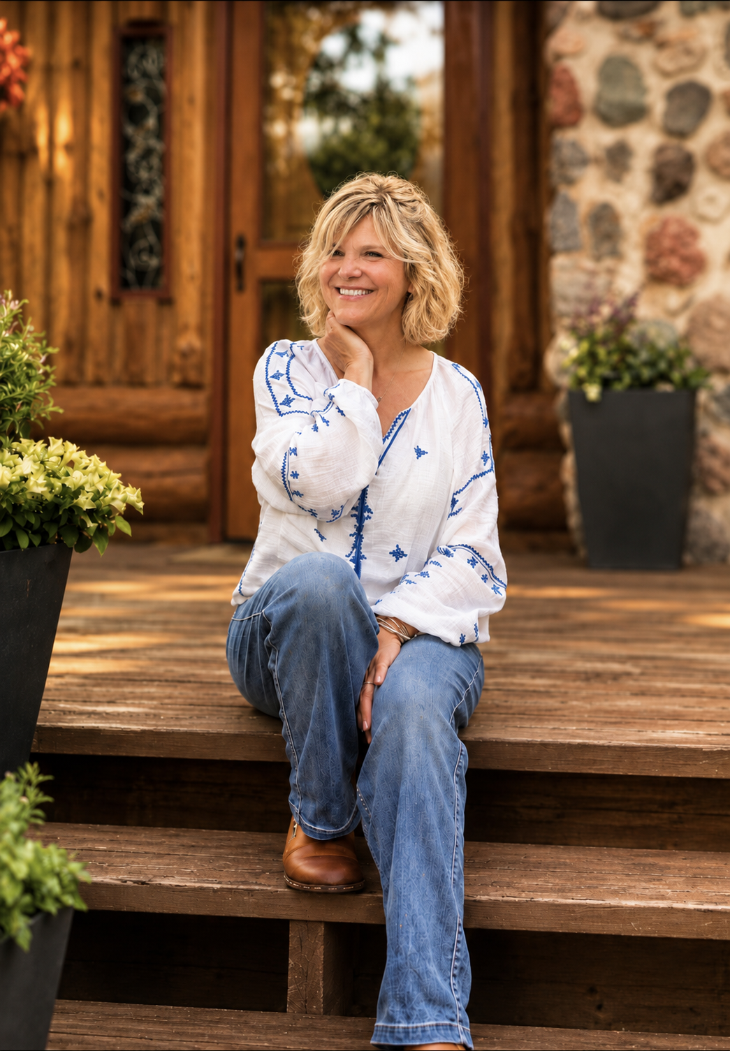 Jennifer sitting on porch