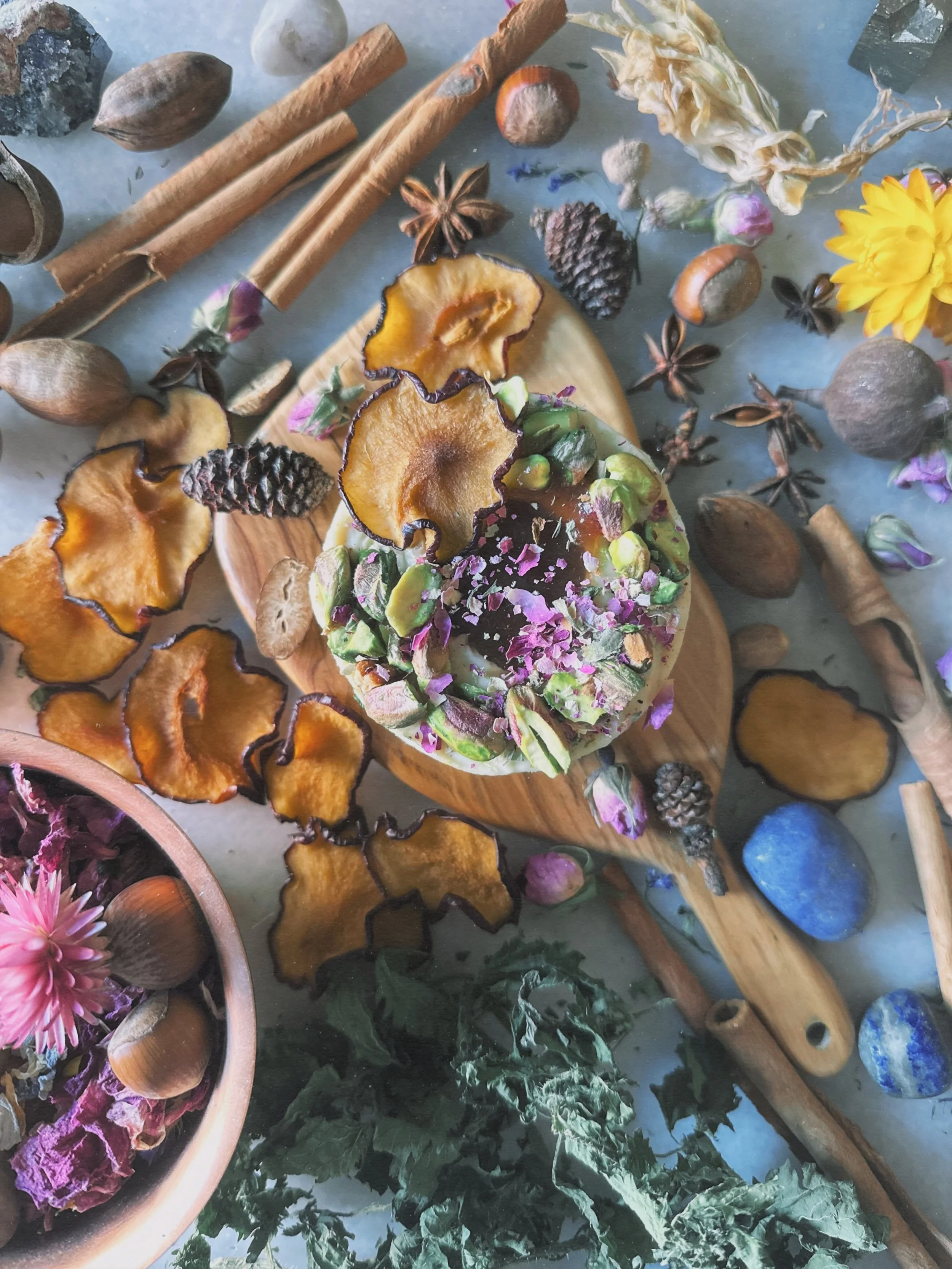 Basil with Jammy Sugar Plums & Pistachios