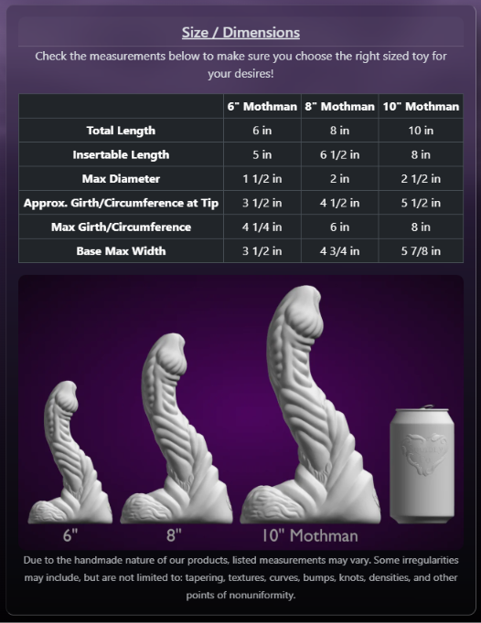 SquidlyCo mothman dildo product spec image