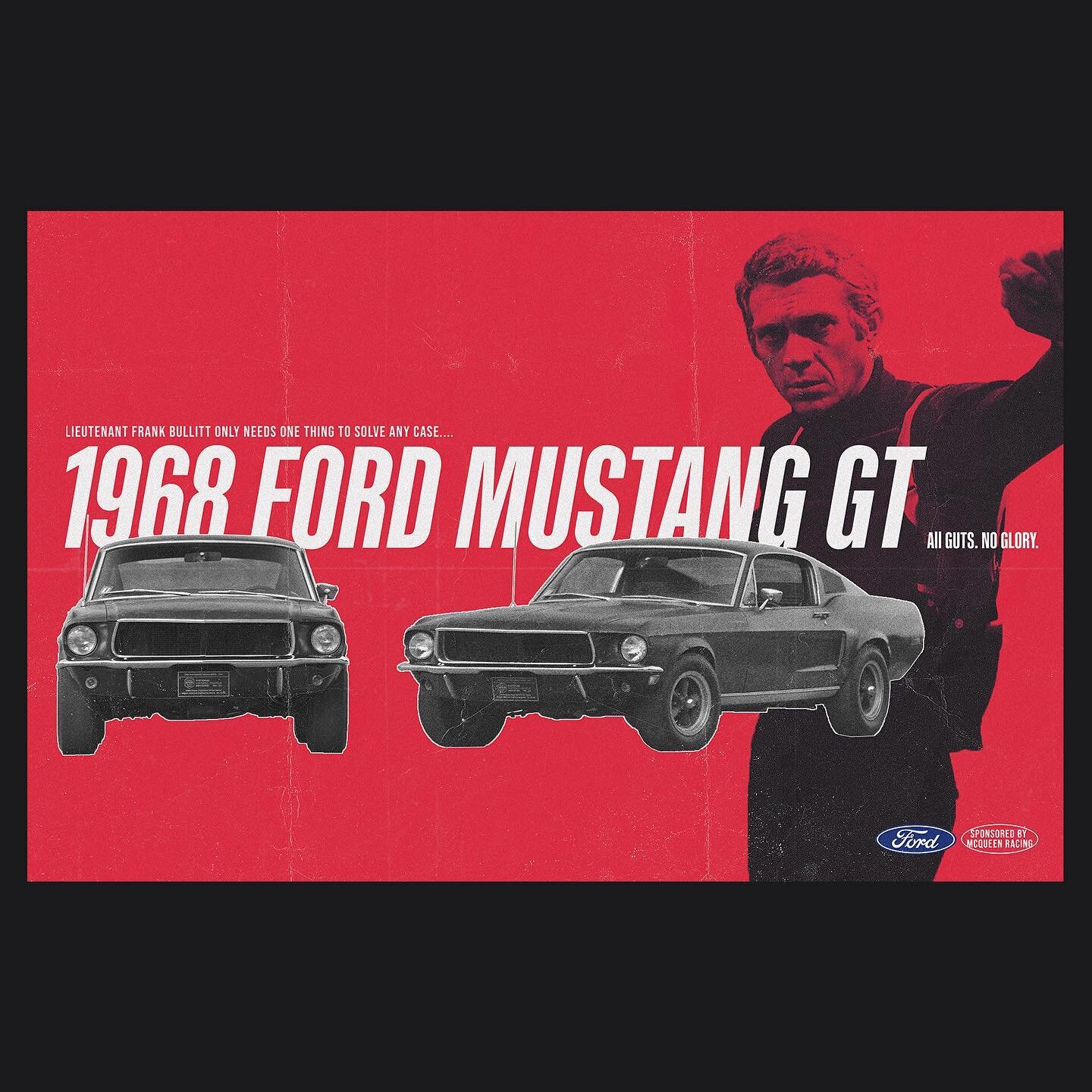 Car Ad for 1968 Ford Mustang GT. Always been a Mustang guy but I can&rsquo;t help advertising the car for its exploits in the 1968 film &ldquo;Bullitt&rdquo; under the hands of the king of cool, himself, Steve McQueen.

The car was just recently sold