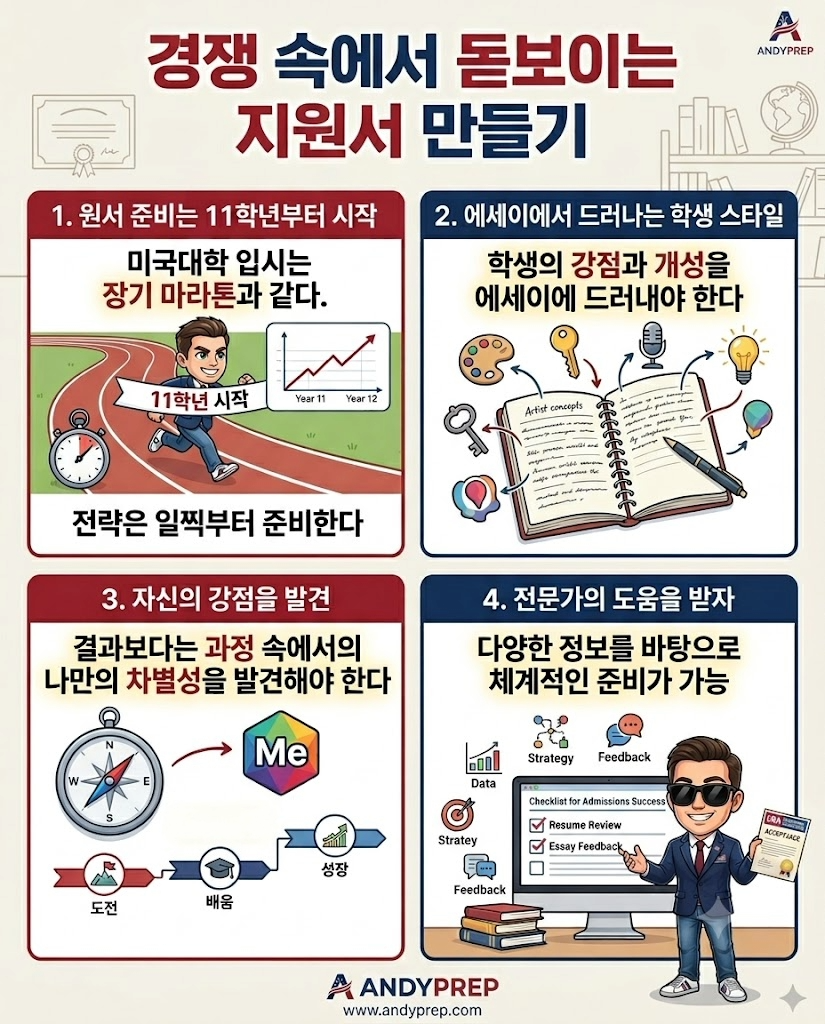 미국 대학 원서 준비 가이드: 경쟁 속에서 돋보이는 지원서 만들기