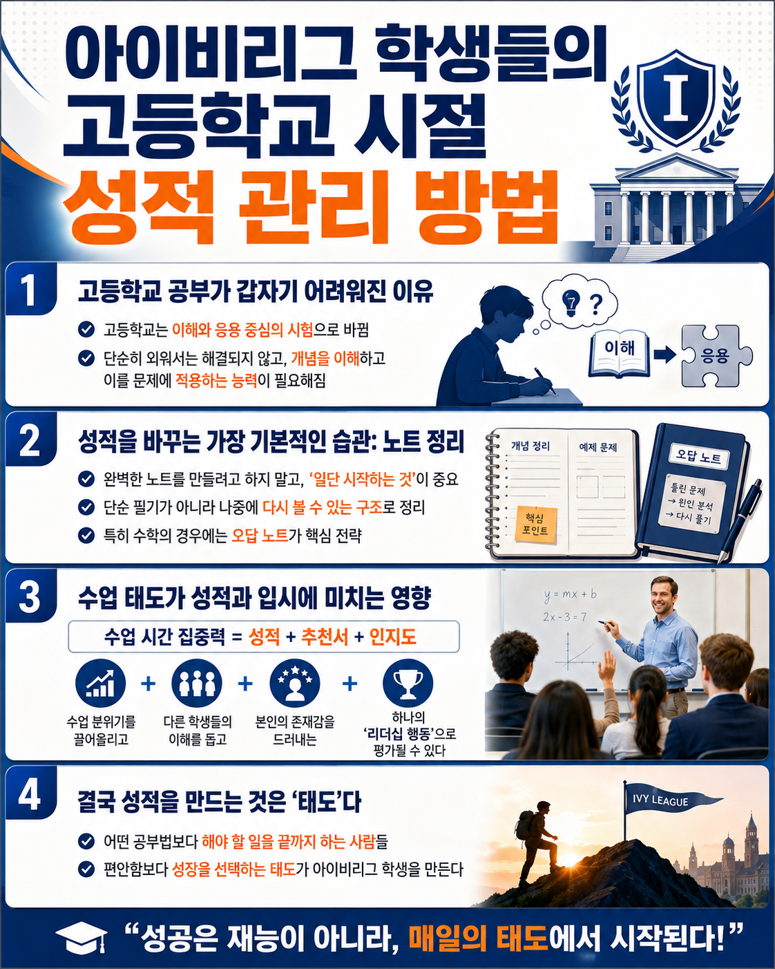아이비리그 학생들의 고등학교 시절 성적 관리 방법