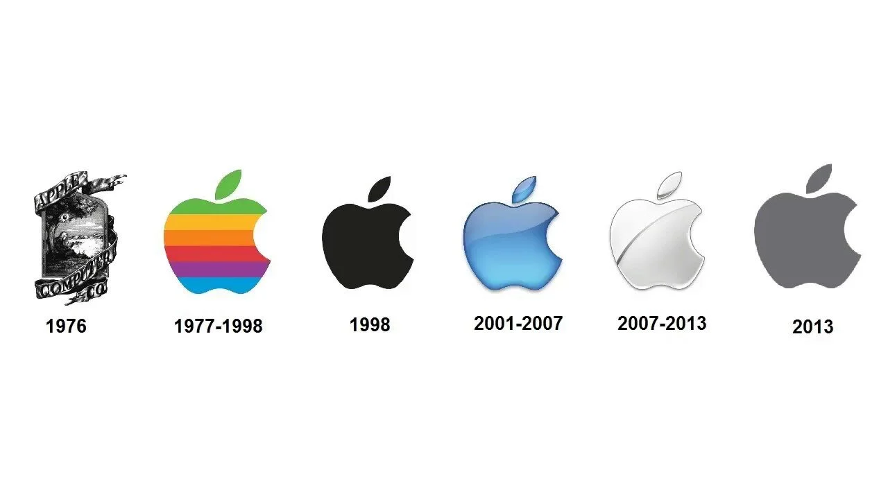   Logotipo da Apple, desenvolvido 1977, primeiramente desenhado por Ron Wayne e redesenhado por Rob Janoff
