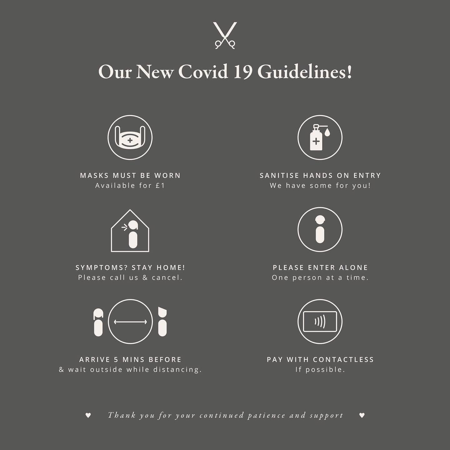 Not long until we get to open our doors again! Here are our new Covid 19 guidelines. Thank you again for your understanding and continued support! #canterburyhairdressers #hairsaloncanterbury #ecohairdressers #hairdressersinkent #hairsalon