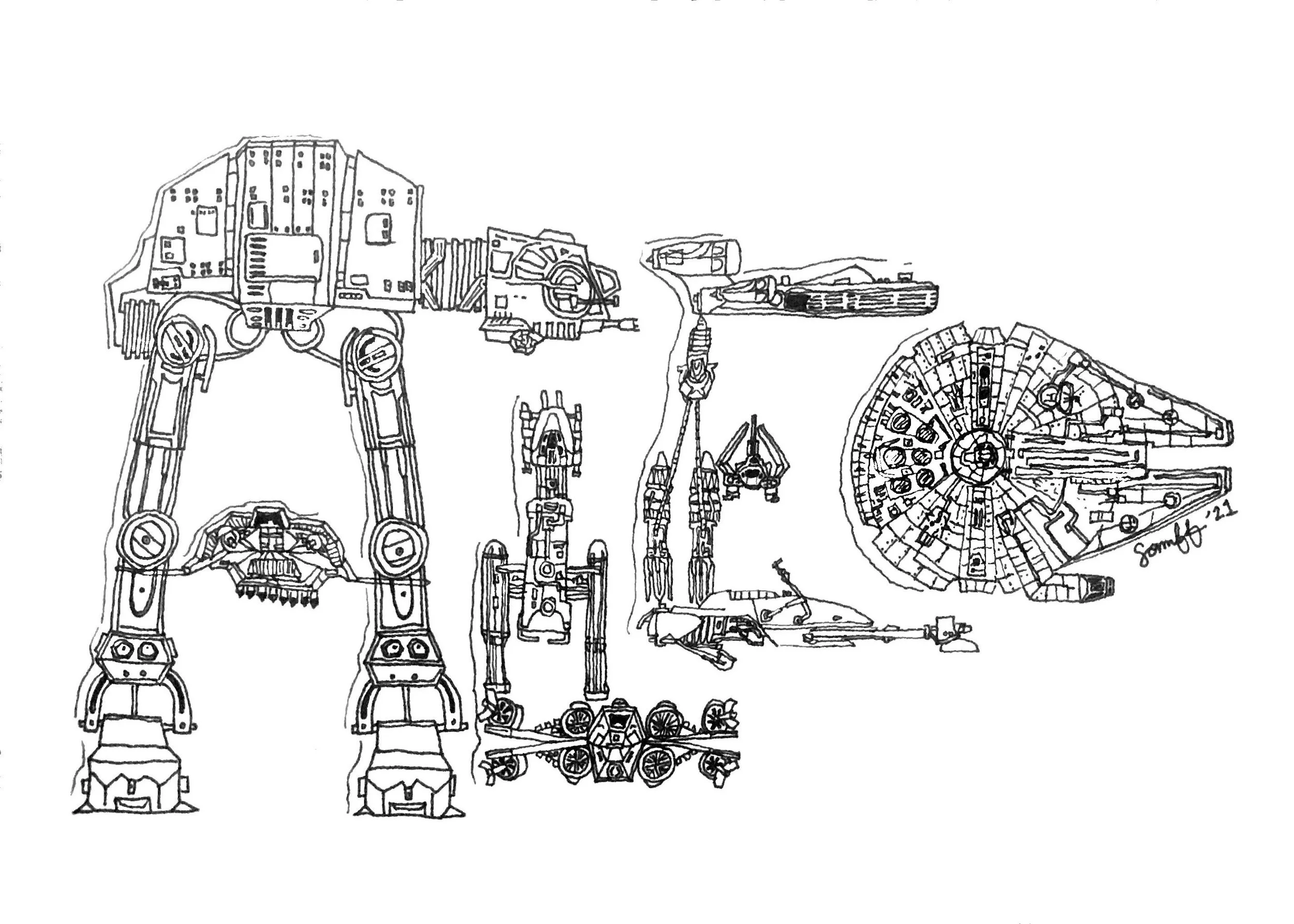 "Alec" // Star Wars vehicles // 5 x 7 in.