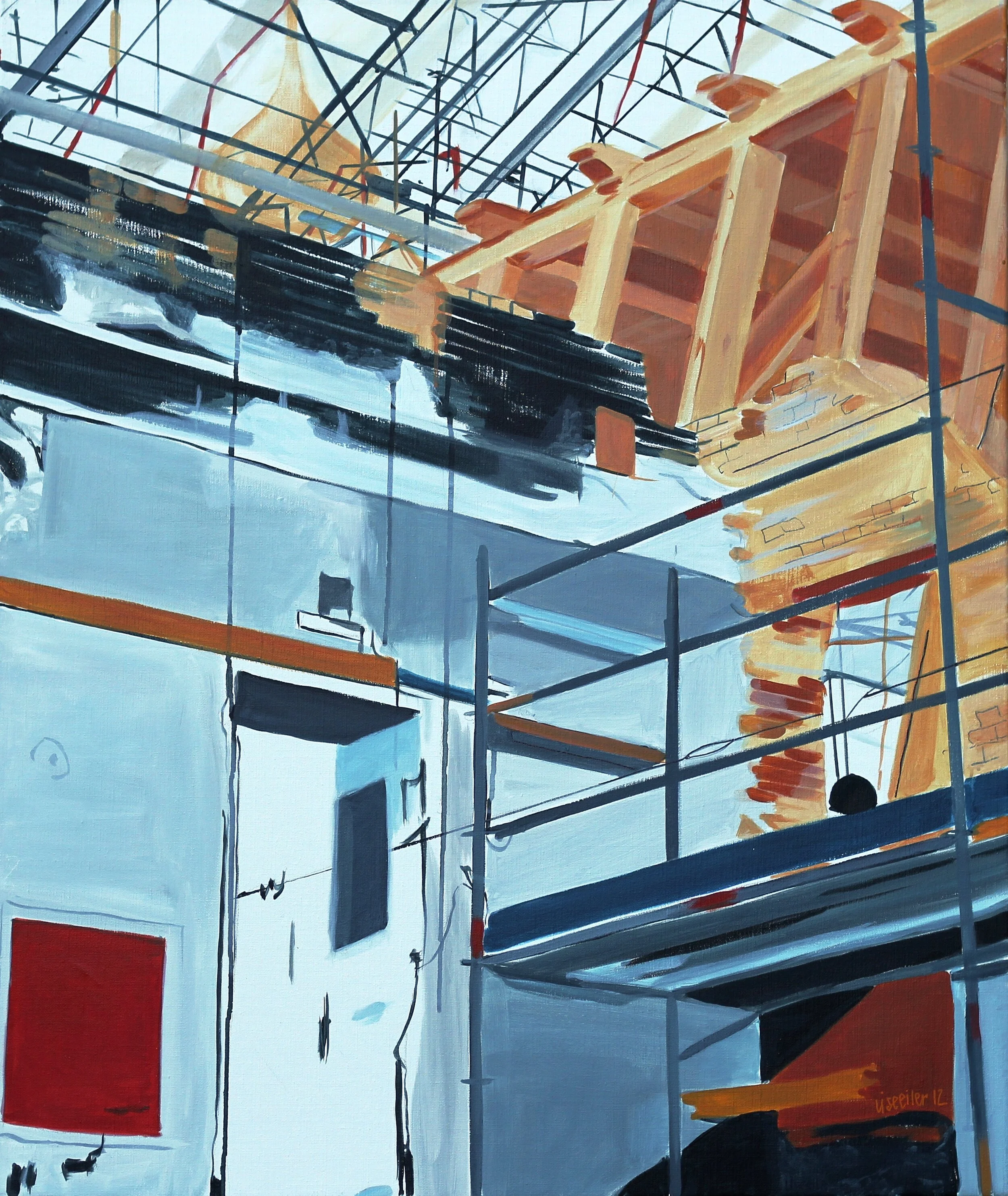 Dehns Palæ, brandskab, 2012,
akryl på lærred,
95 x 80 cm
