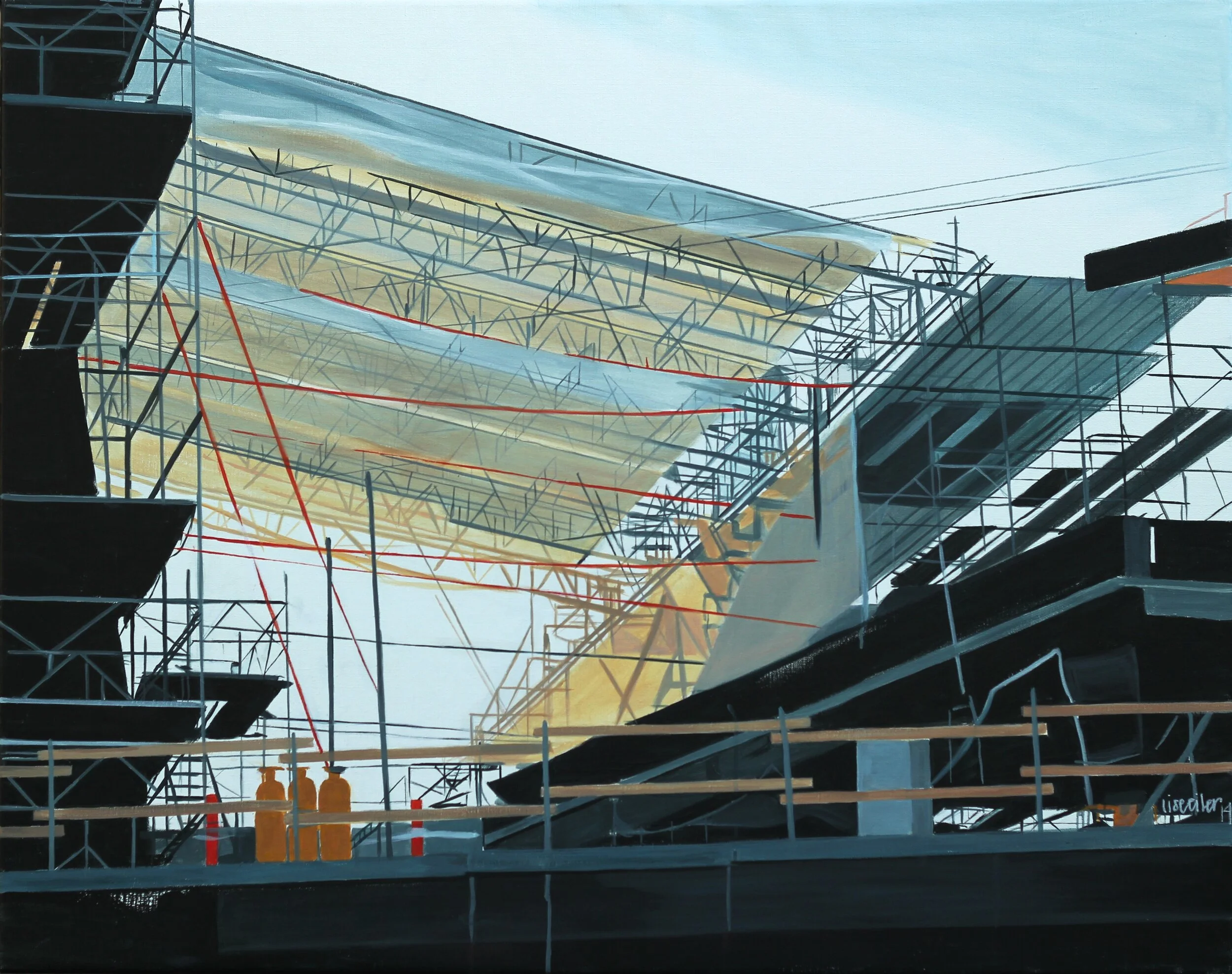 Sol over Frederiksbergcenter, 2014,
akryl på lærred,
95 x 135 cm