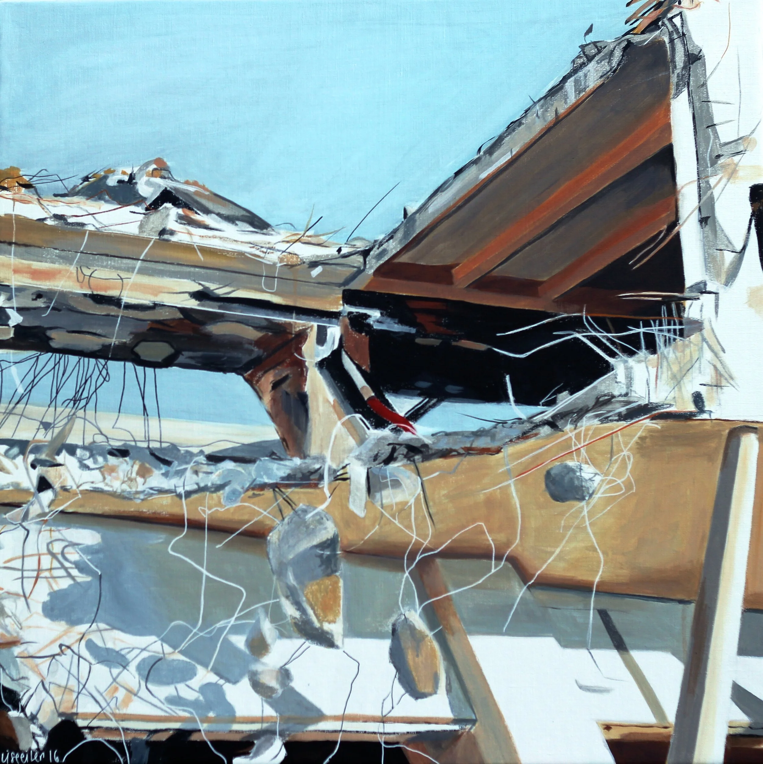 KB Hallen nedrivning #2, 2016,
akryl på lærred,
90 x 90 cm