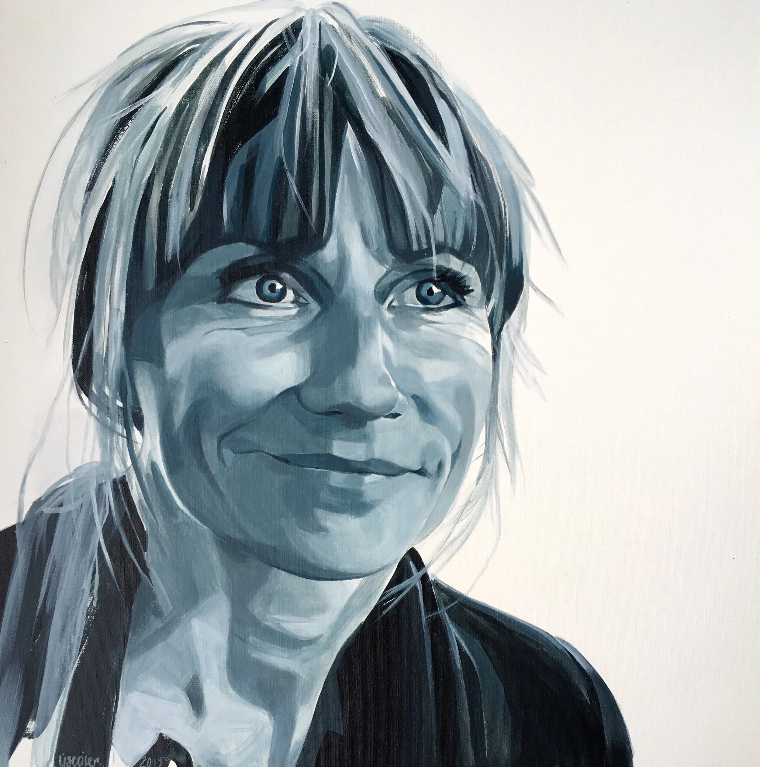 Selvportræt, 2019,
akryl på lærred,
75 x 75 cm