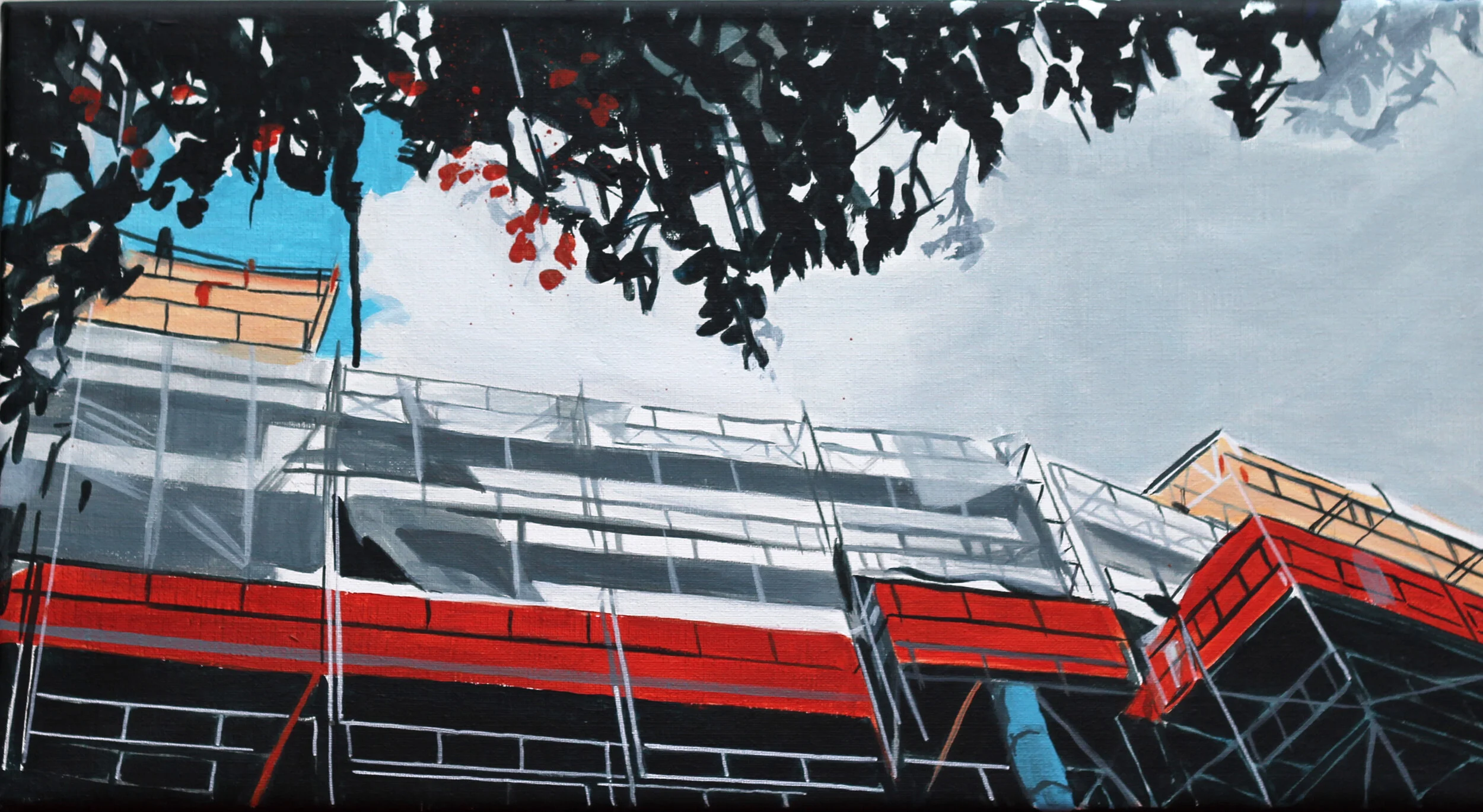 Rungsted Plads efterår, 2012,
akryl på lærred,
35 x 60 cm