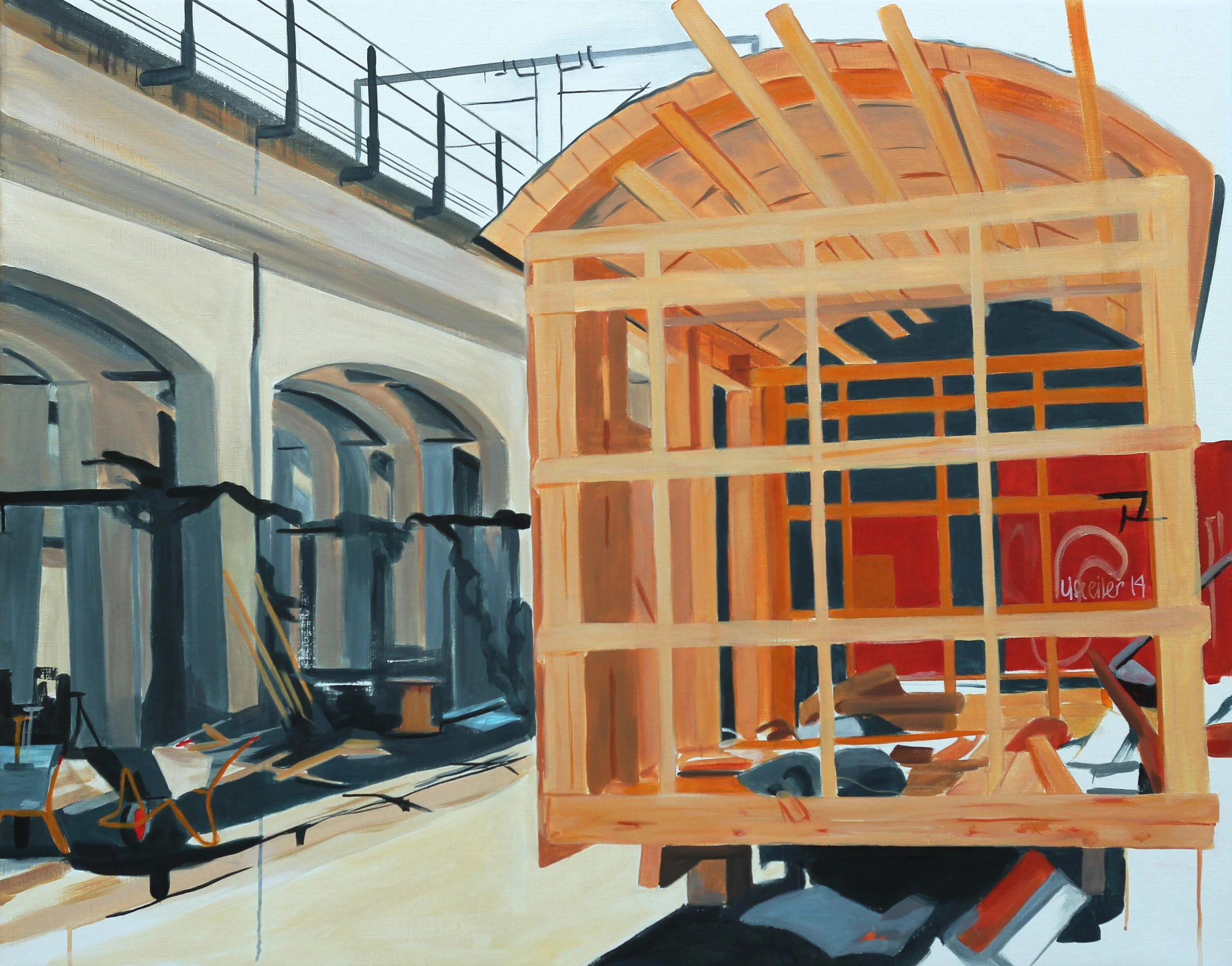 Banebuer, 2014,
akryl på lærred,
95 x 120 cm