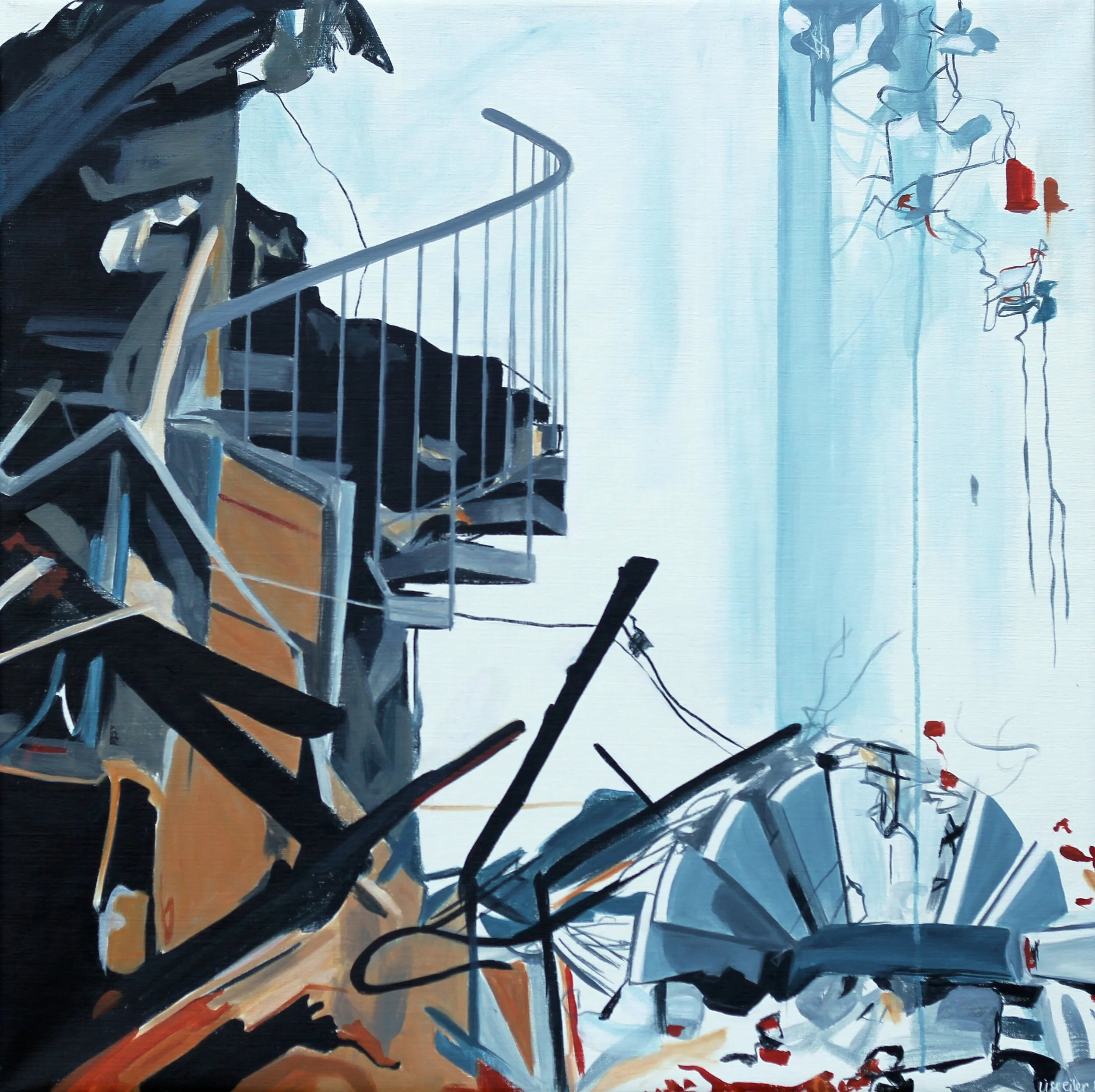 Trappe dekonstruktion, 2015,
akryl på lærred,
90 x 90 cm