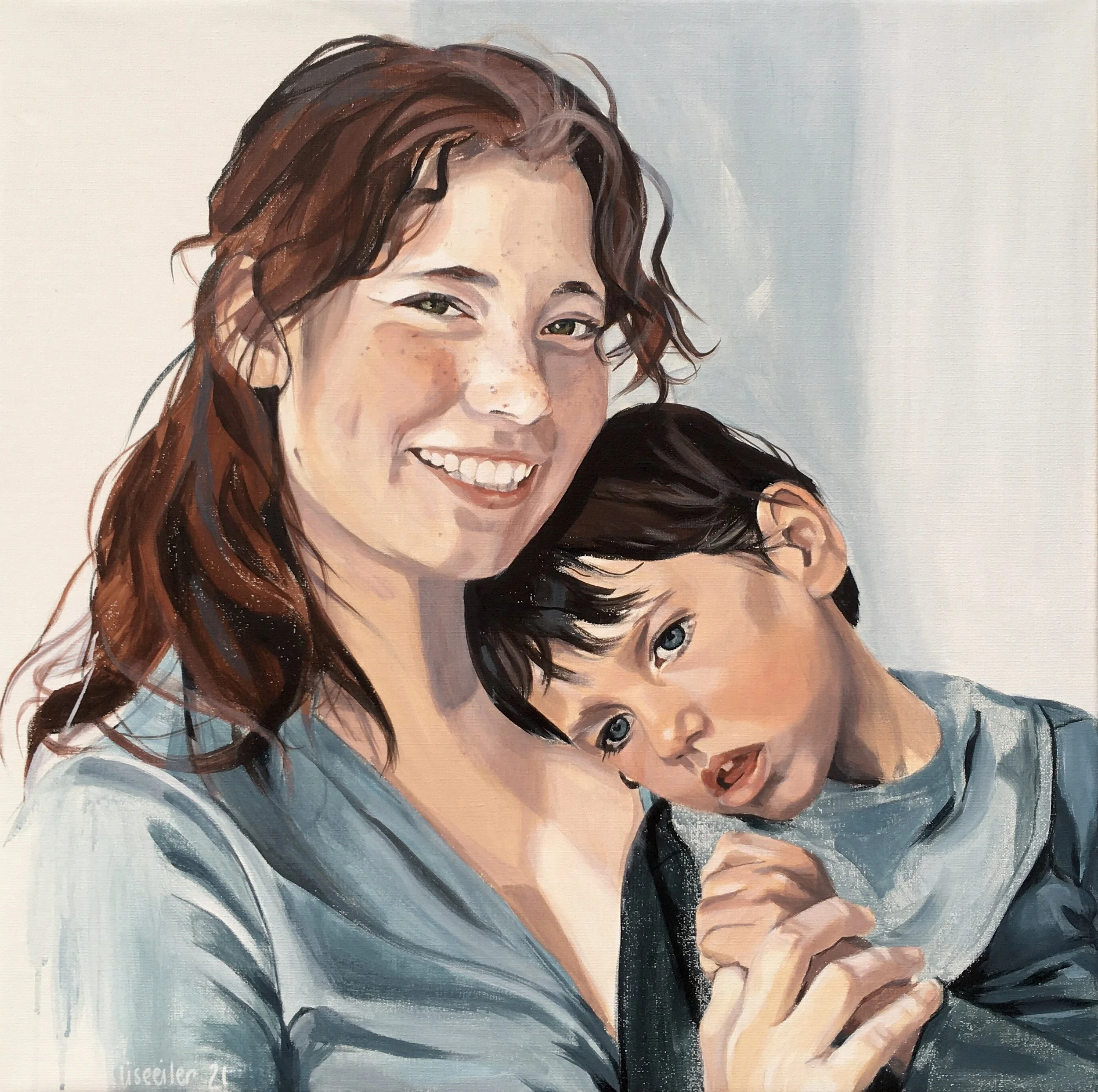 Johanna Katrine og Agnes, 2021, akryl på lærred, 75 x 75 cm