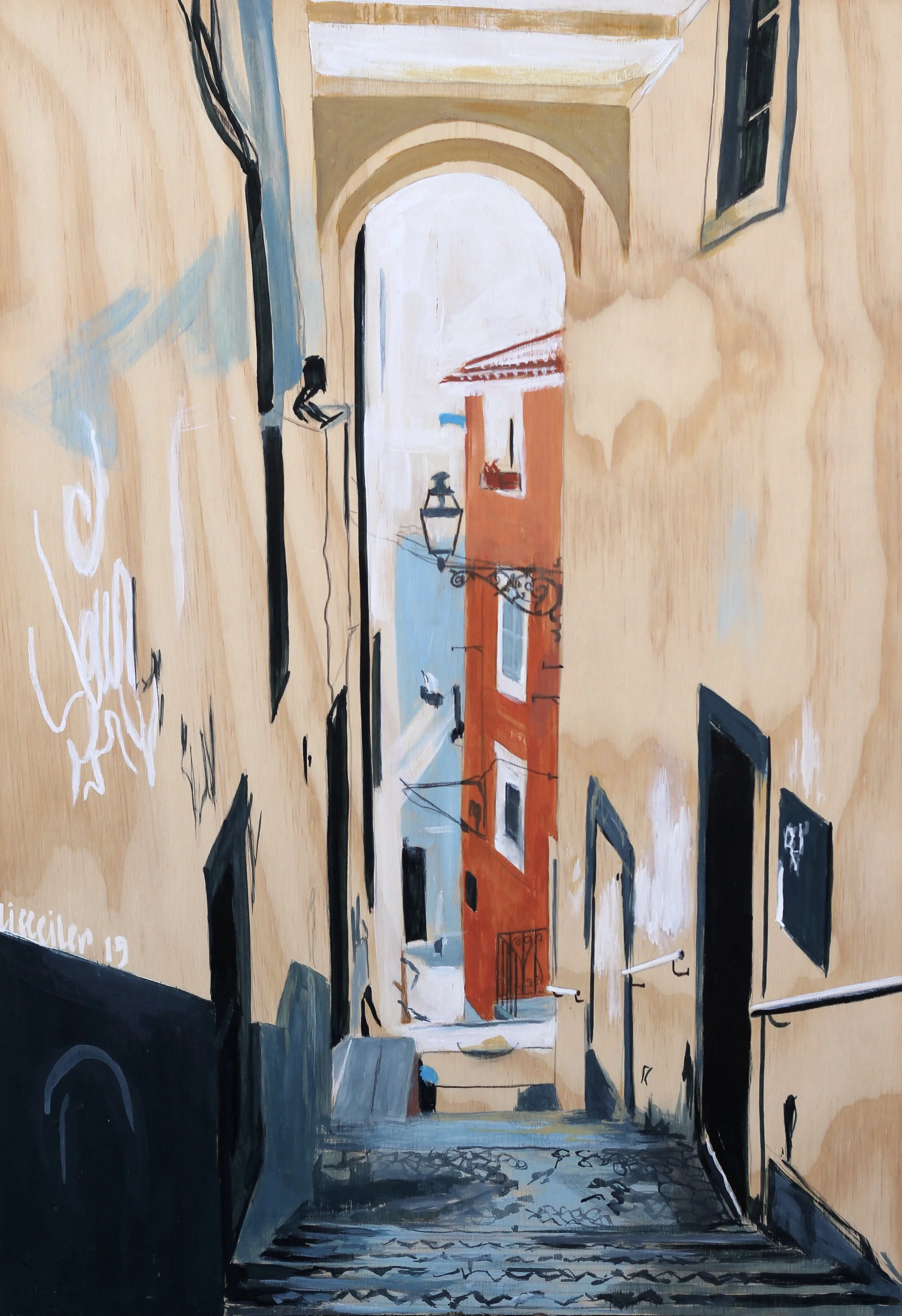 Passage, Lissabon, 2019,
akryl på træ,
69 x 47,5 cm