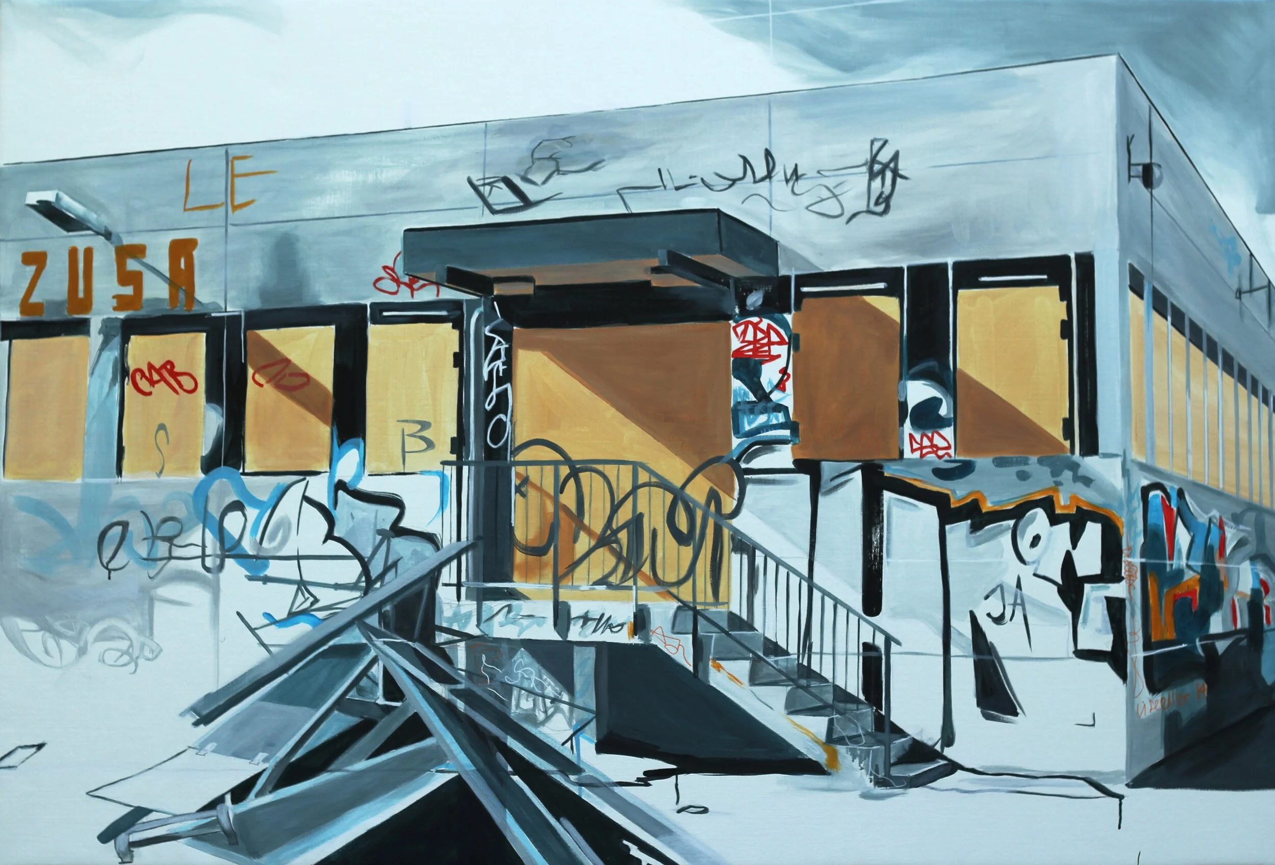 Falckstation Fasanvej, 2014,
akryl på lærred,
105 x 155 cm