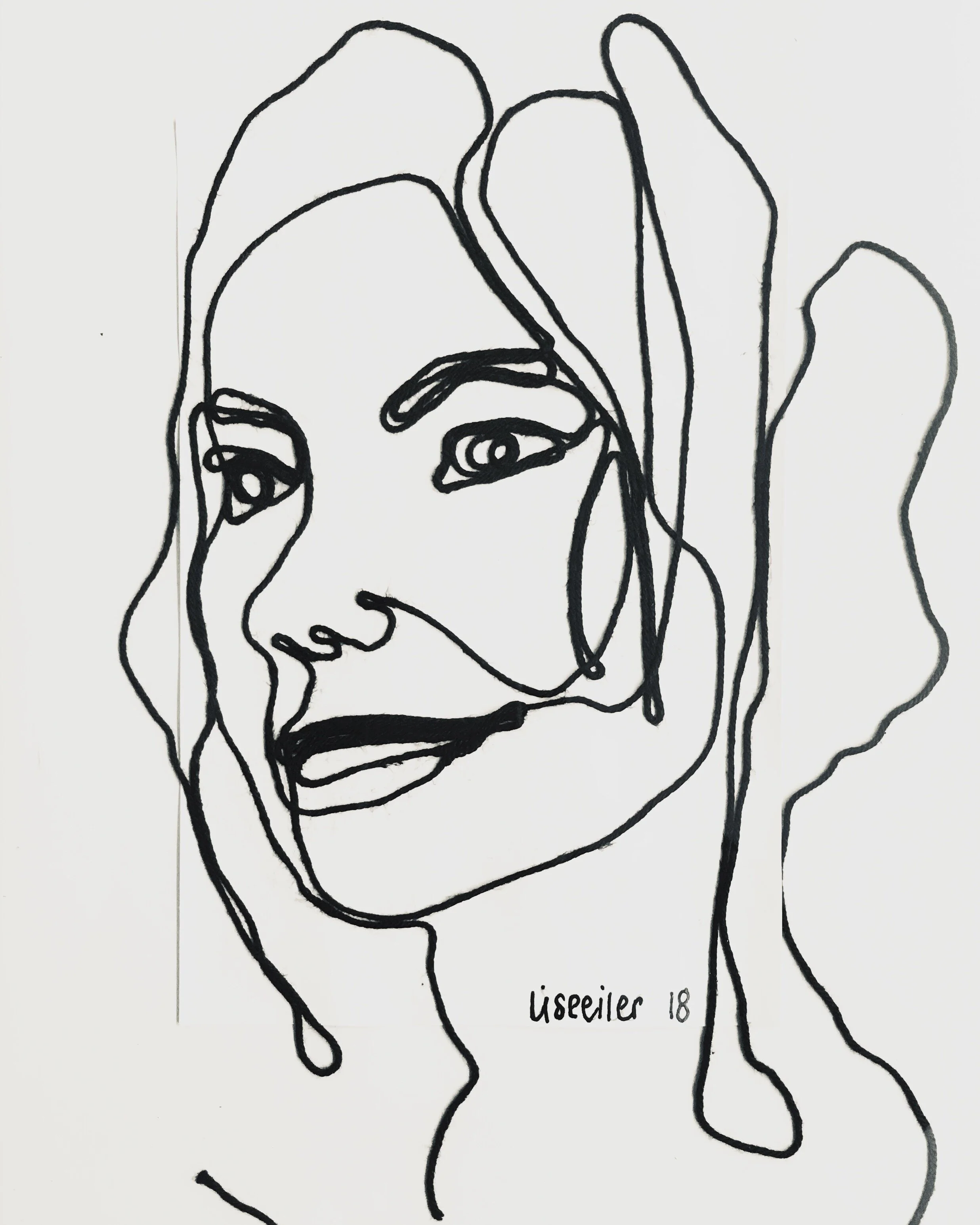 Björk, 2018,
snor på papir,
20 x 15 cm