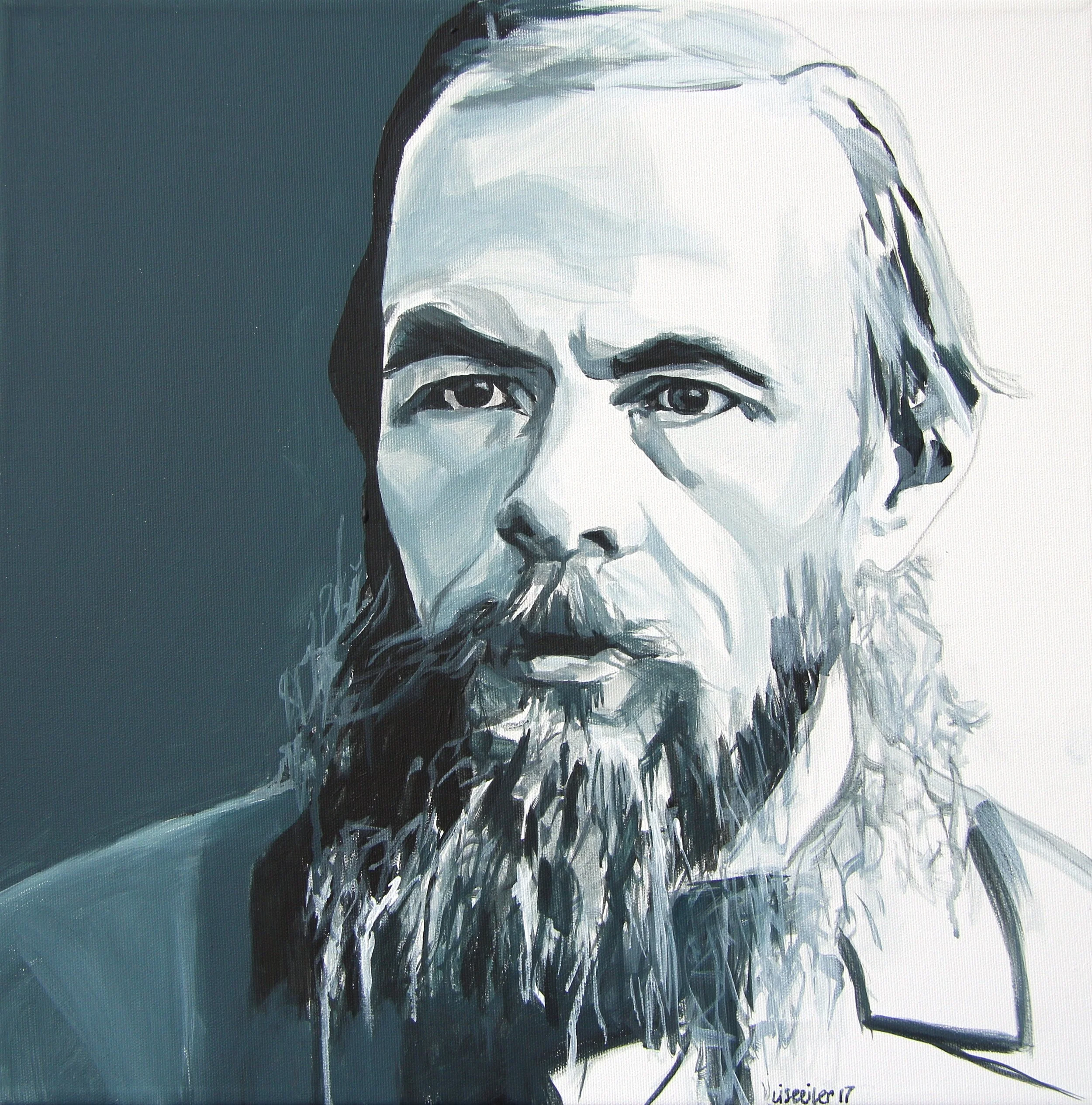 Fjodor Dostojevskij, 2017,
akryl på lærred,
50 x 50 cm