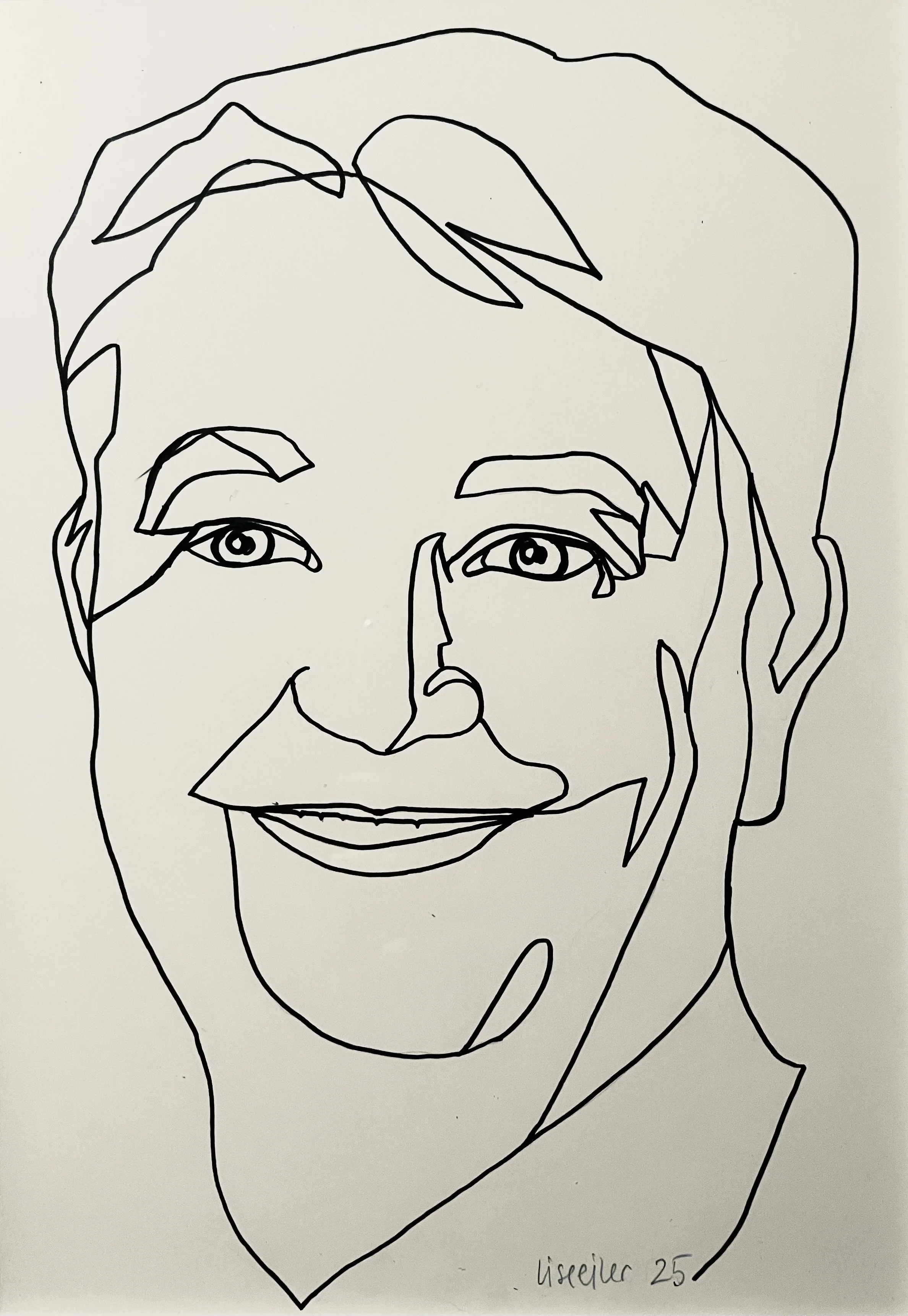 Kim Emil, 2025, tusch på papir, sammenhængende streg, A4