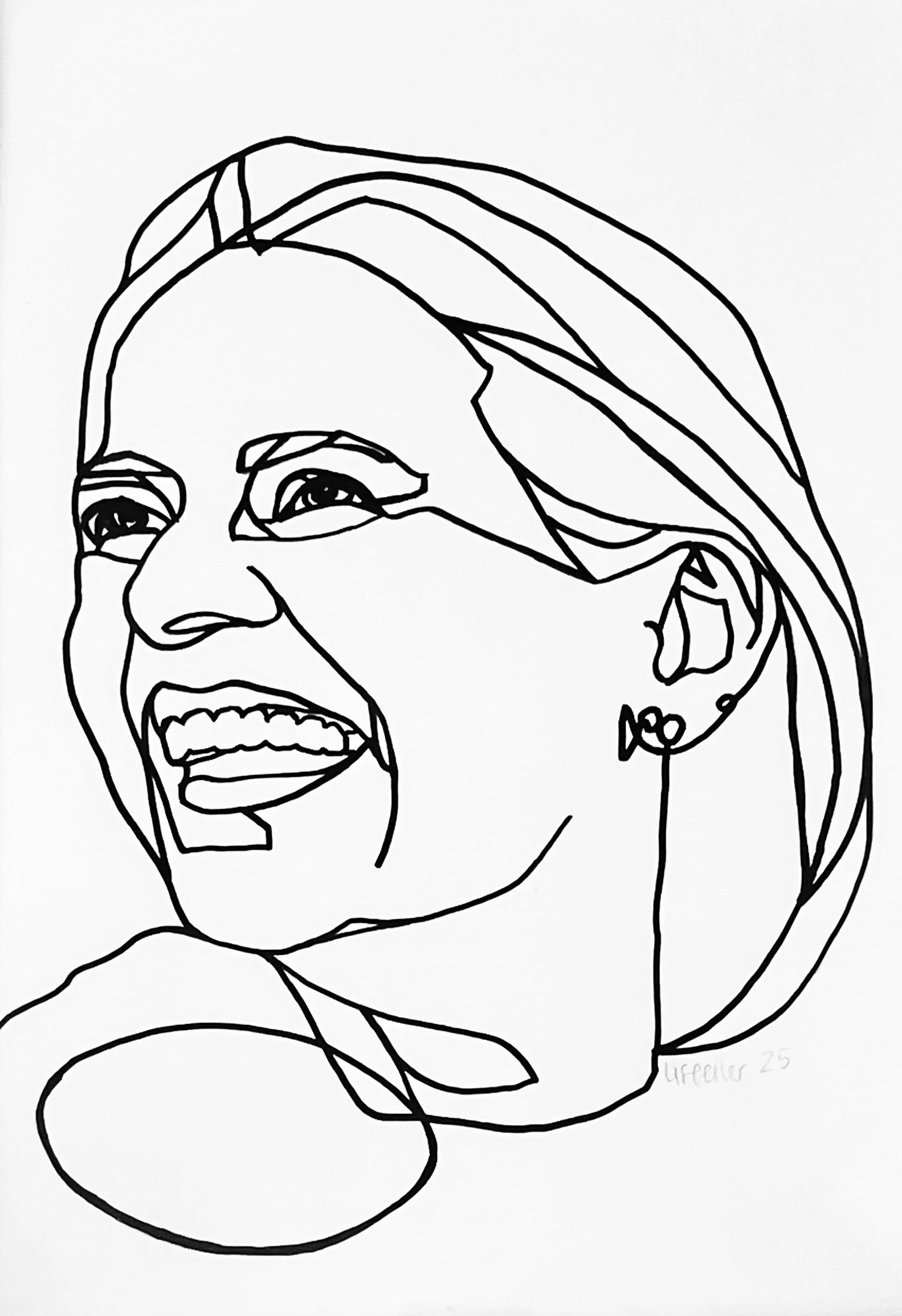 Ane, 2025, tusch på papir, sammenhængende streg, A4