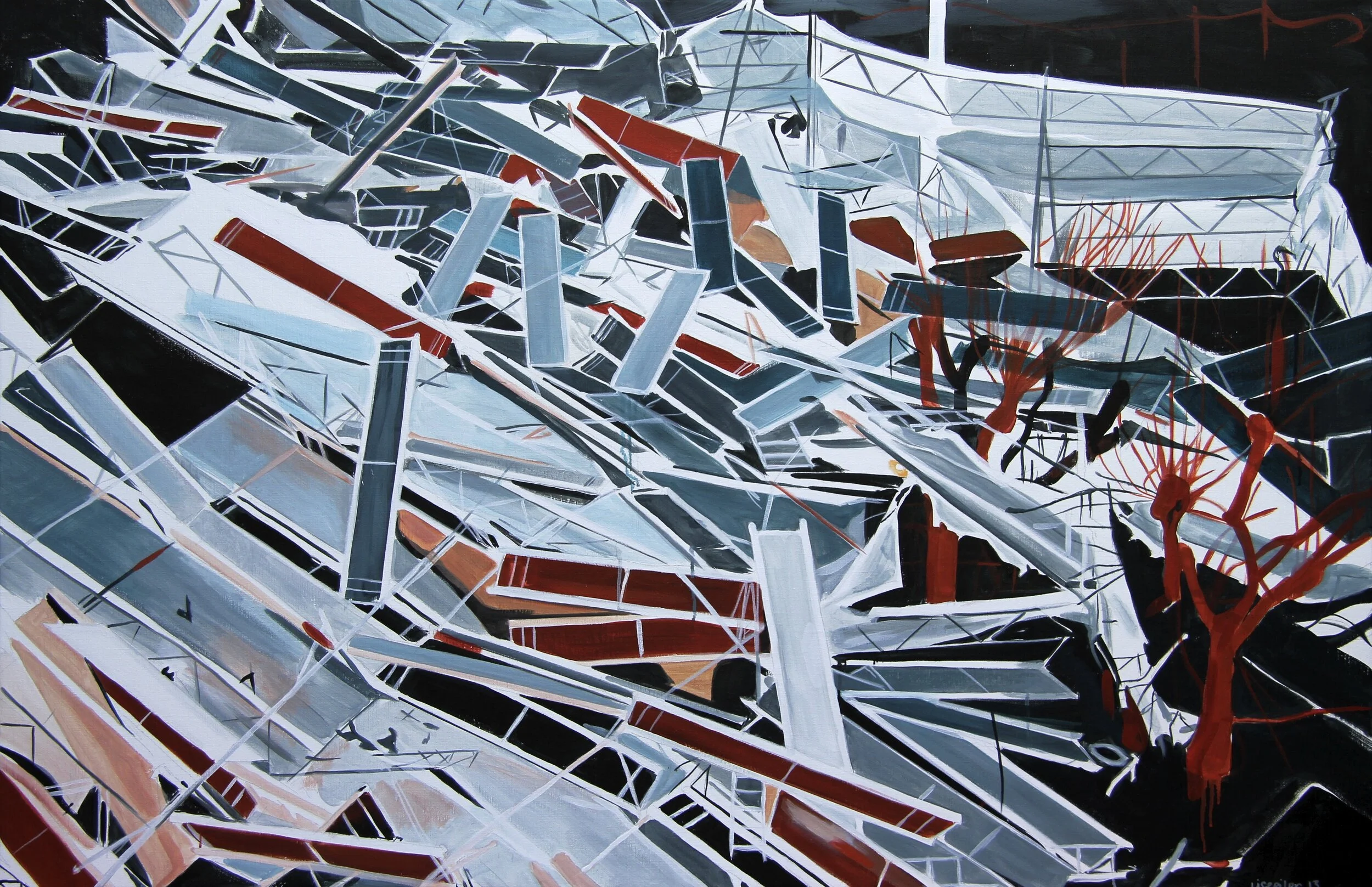 Bispegården kaos, 2014,
akryl på lærred,
95 x 145 cm 