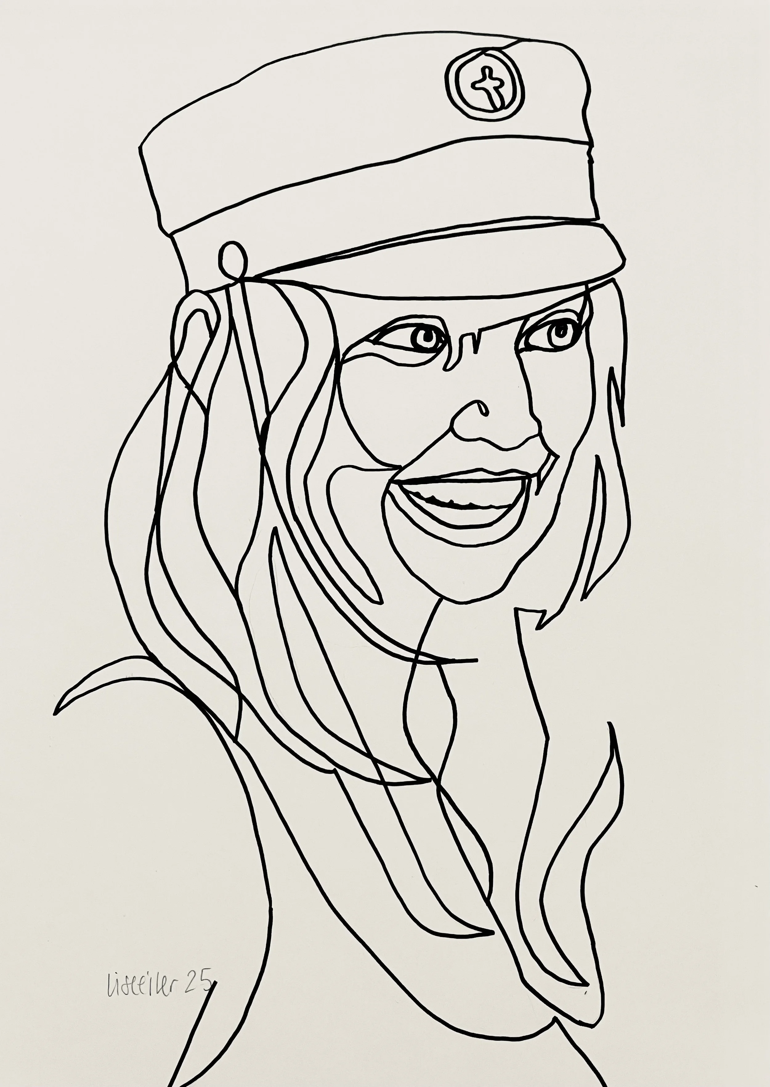 Silje, 2025, tusch på papir, sammenhængende streg, A4