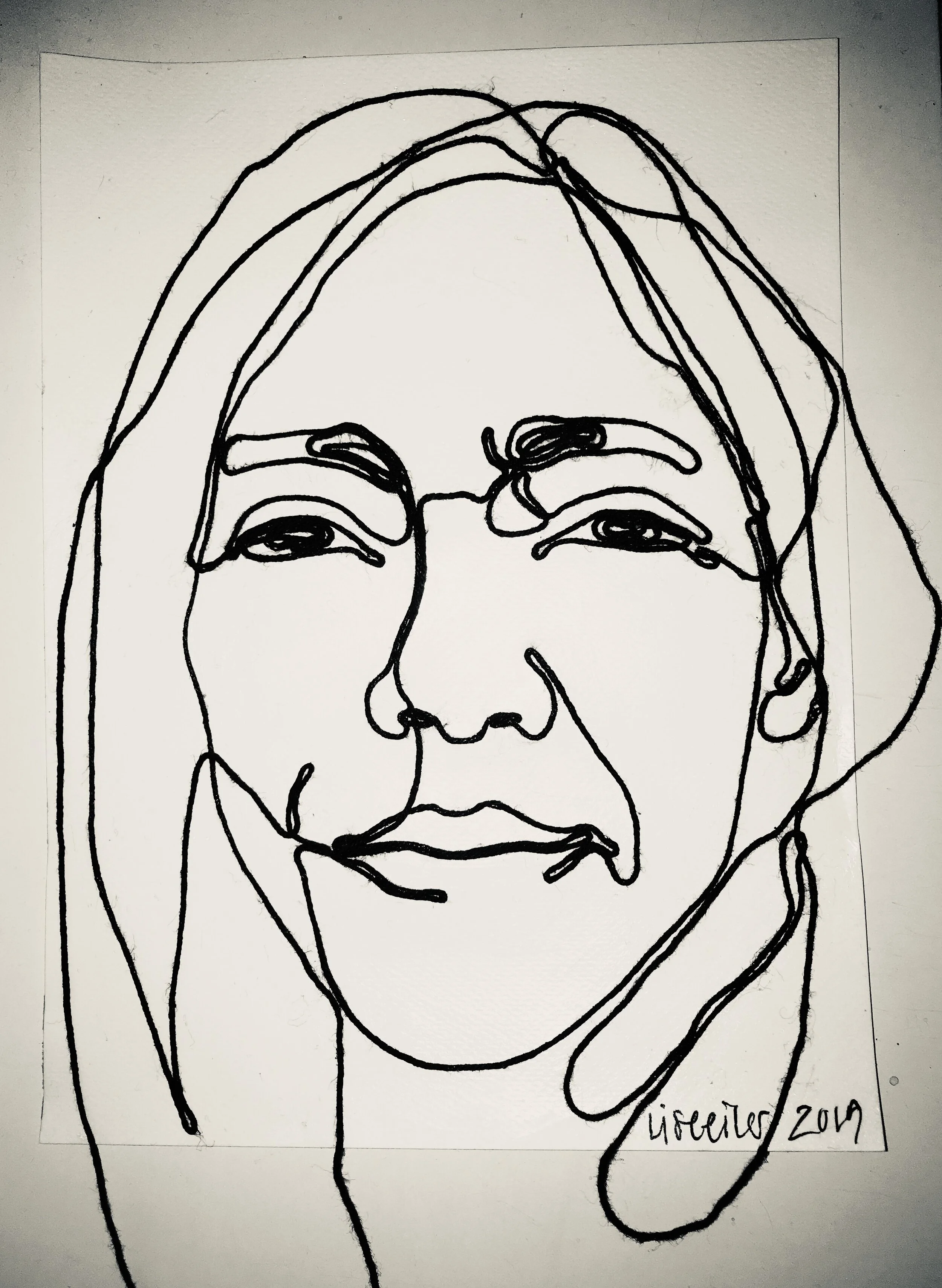 Mette, 2019,
snor på papir,
20 x 15 cm