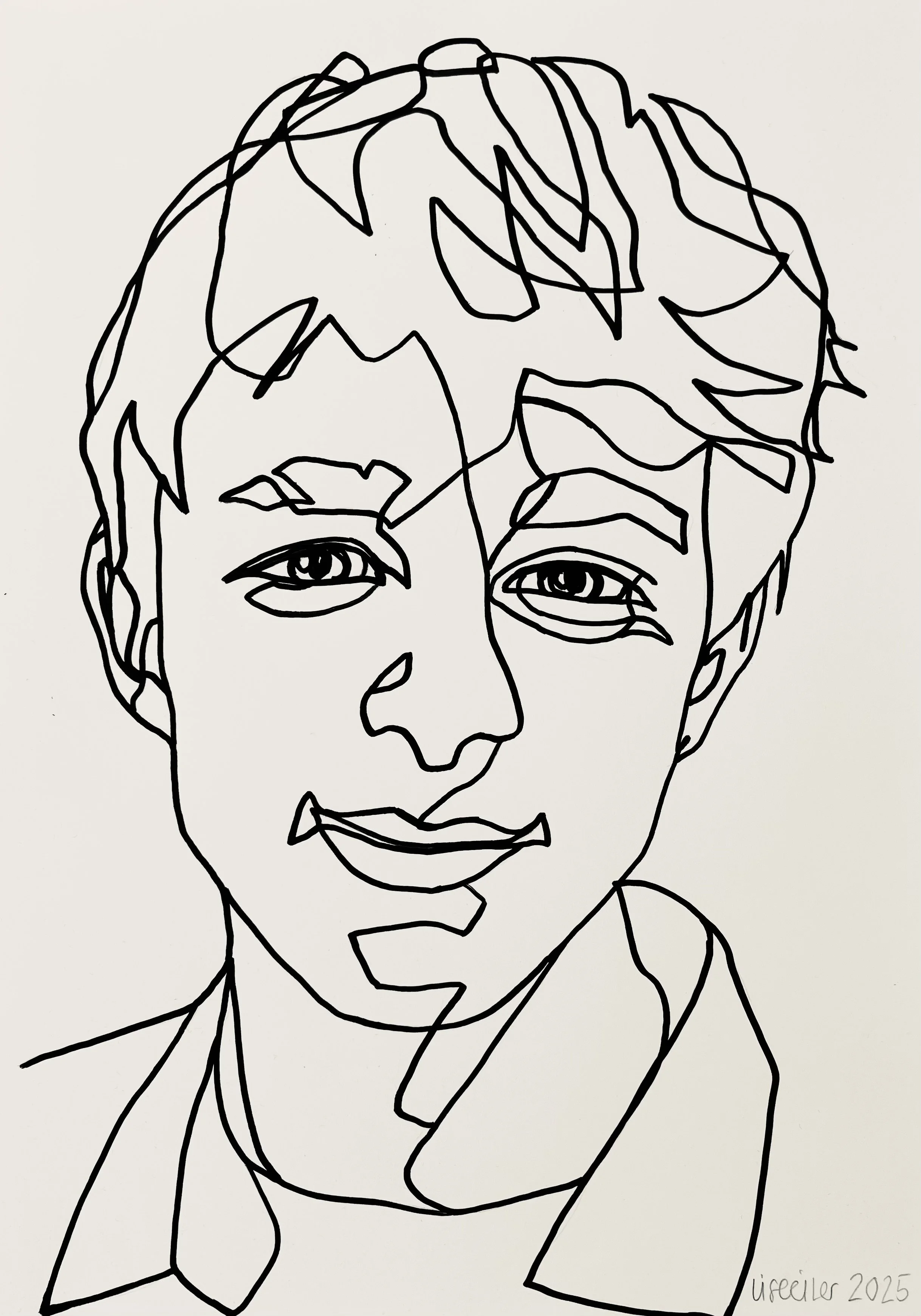 Christian, 2025, tusch på papir, sammenhængende streg, A4