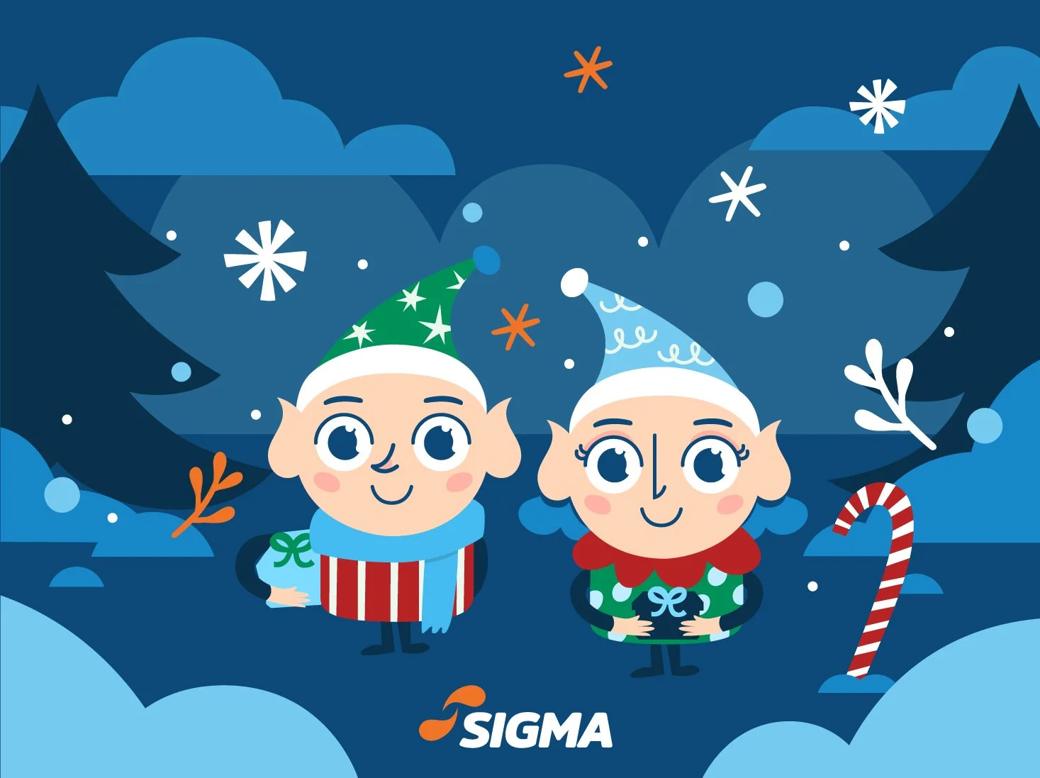 Personajes para linea gráfica de Navidad para Sigma Estaciones.