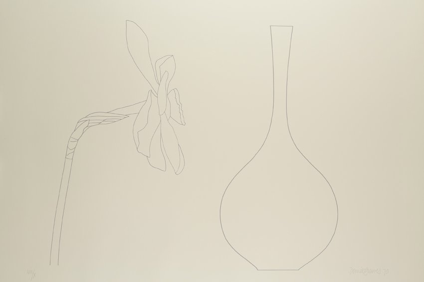 Derrick Greaves, Flowerpiece 1 (outline), 1970
Signed, dated and numbered, Screenprint, grey outline, Hollingworth cream wove. Each signed, dated and numbered, Sheet: 2ft 5 ¾ x 3ft 1 ¾ in. / 75.5 x 96 cm, Edition VIII/X