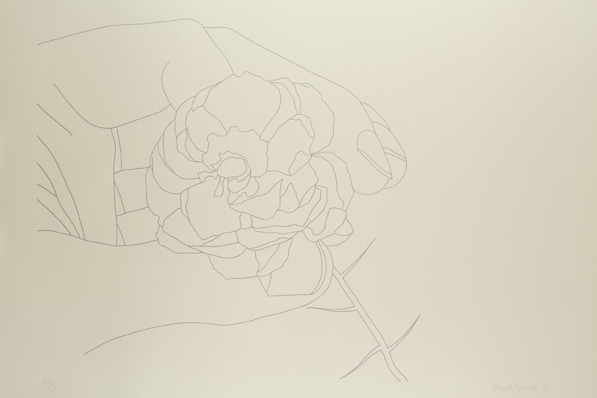 Derrick Greaves, Flowerpiece 3 (outline), 1970, Signed, dated and numbered
Screenprint, grey outline, Hollingworth cream wove. Each signed, dated and numbered, Sheet: 2ft 5 ¾ x 3ft 1 ¾ in. / 75.5 x 96 cm, Edition VIII/X