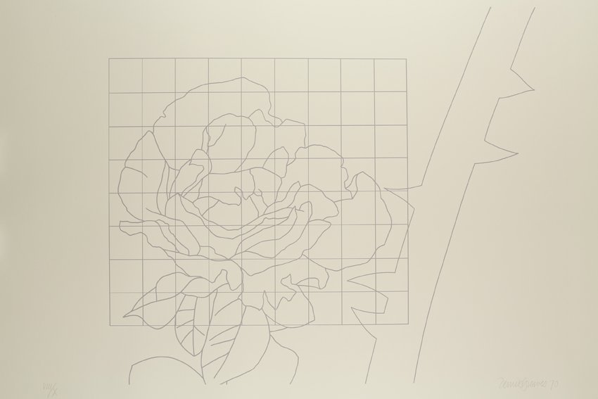 Derrick Greaves, Flowerpiece 7 (outline), 1970, Signed, dated and numbered
Screenprint, grey outline, Hollingworth cream wove. Each signed, dated and numbered, Sheet: 2ft 5 ¾ x 3ft 1 ¾ in. / 75.5 x 96 cm, Edition VIII/X