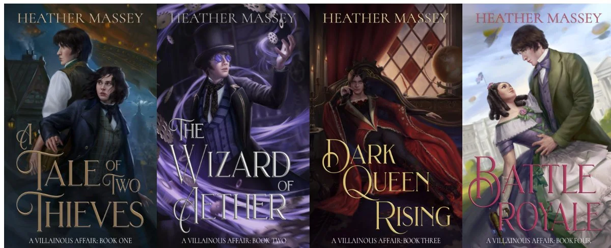 Covers for Heather Massey's steampunk romance quartet, A Villainous Affair.