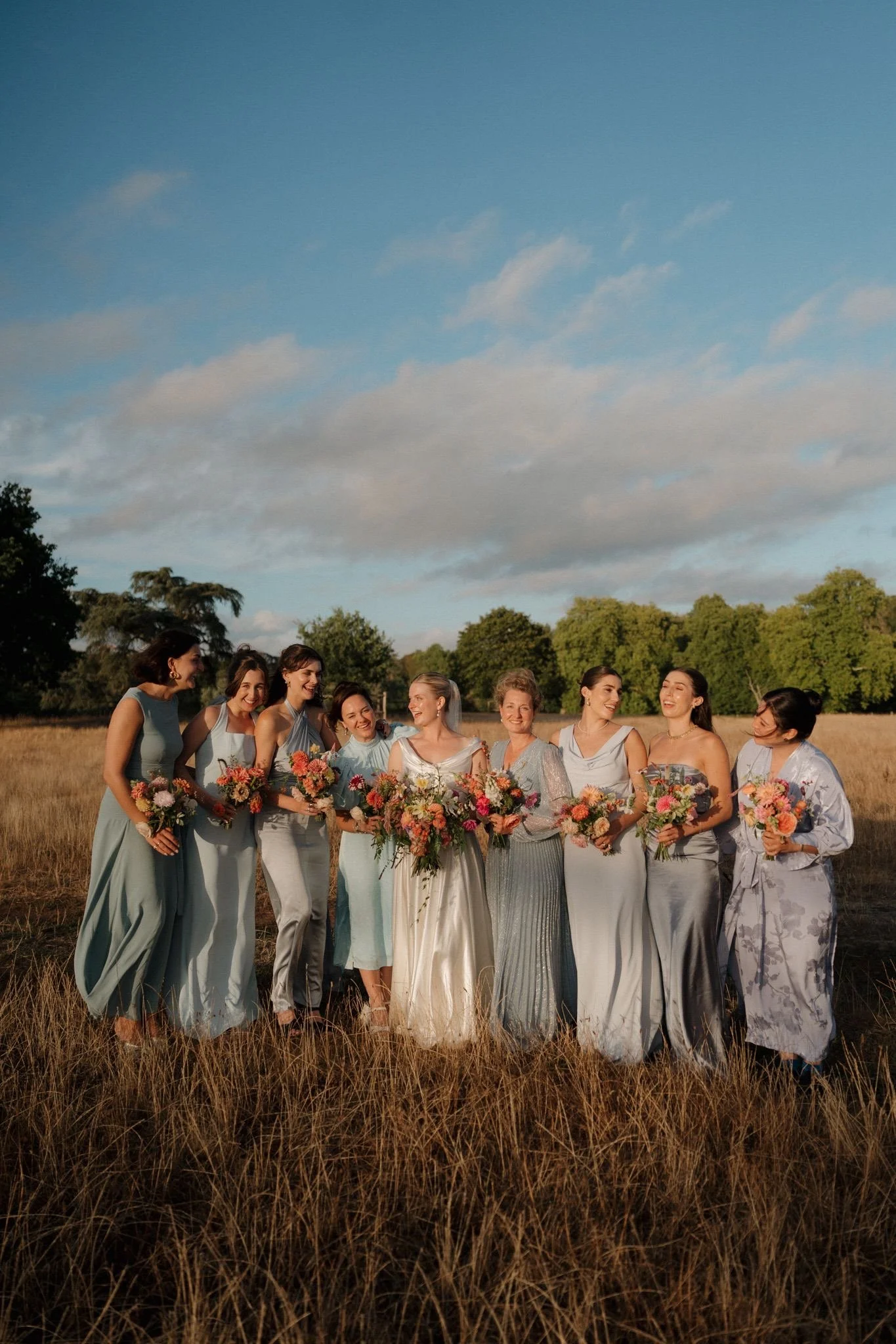 Bride and bridesmaids at a Surrey marquee wedding