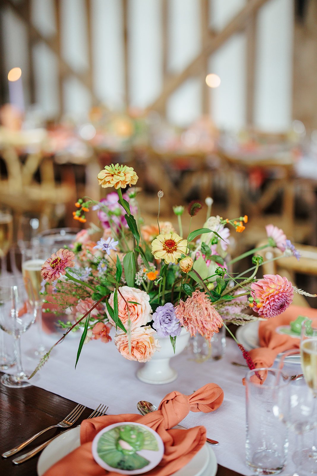 A colourful bowl of flowers from a wedding at Gate Street in Surrey