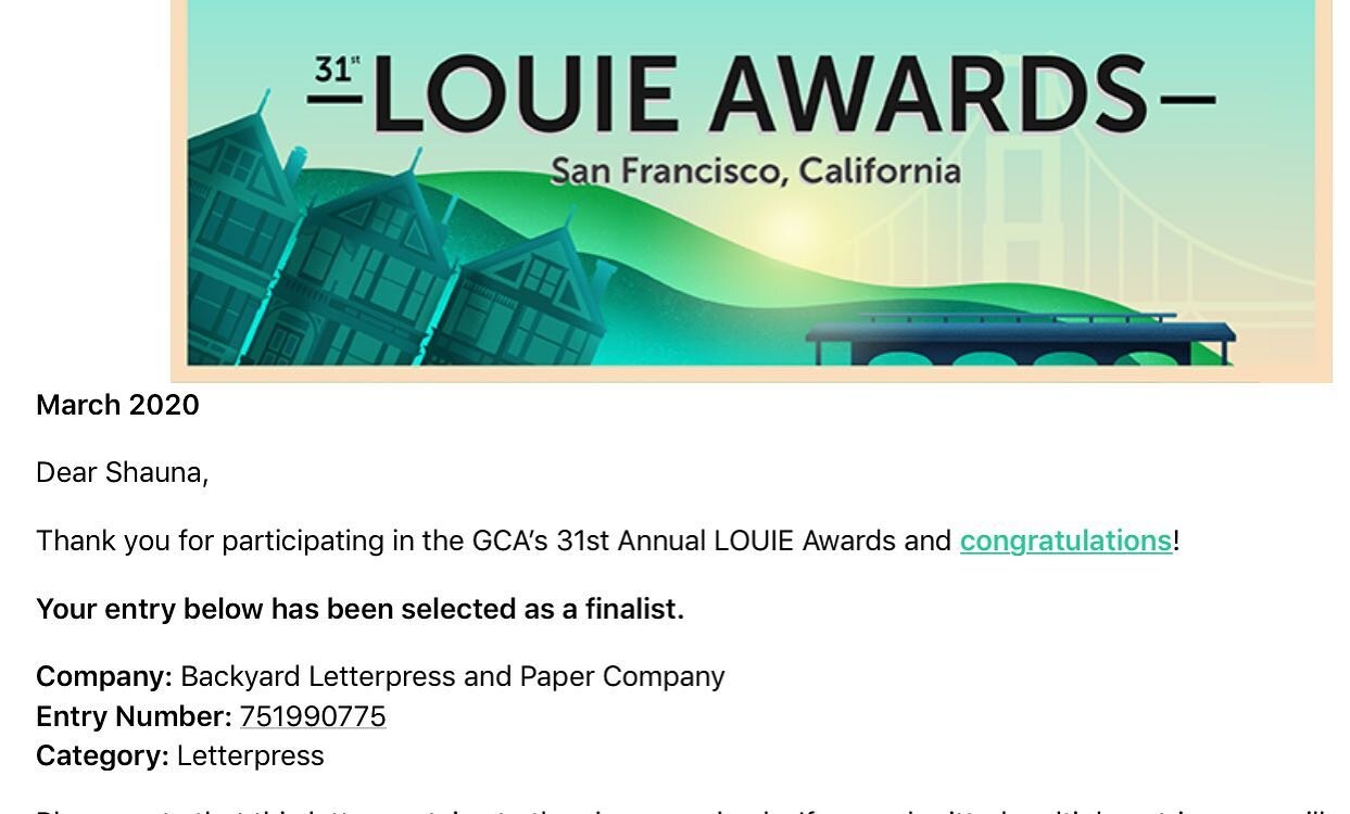 Exciting news to pop into our inbox today 🥳. We are 2020 @usagca Louie Award Finalists! 
Our hearts are pounding as we are jumping for joy this morning!! 🎉