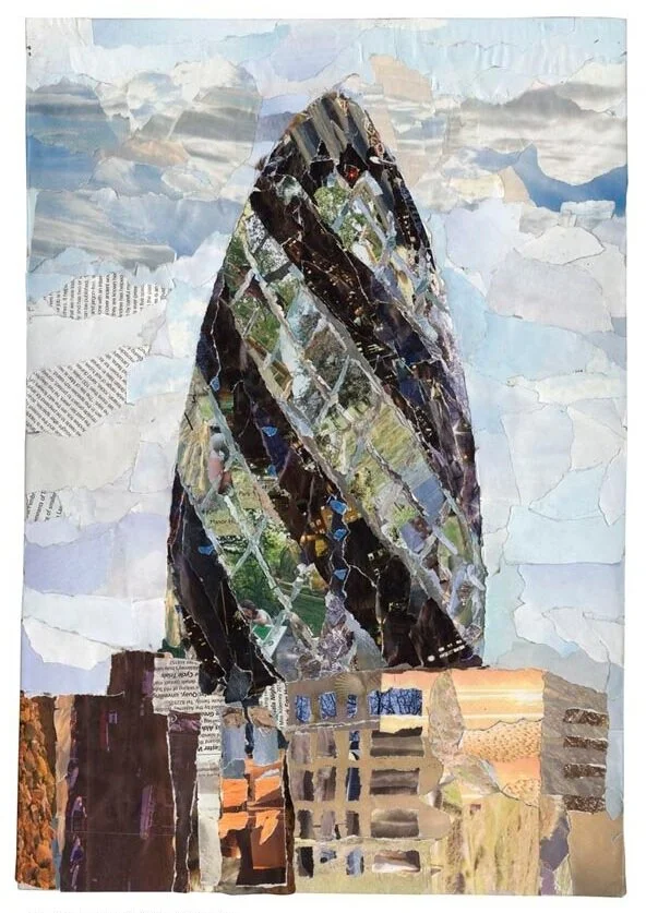  Autumn, Hounsditch. The Gherkin - Collage. 340mm x 500mm.