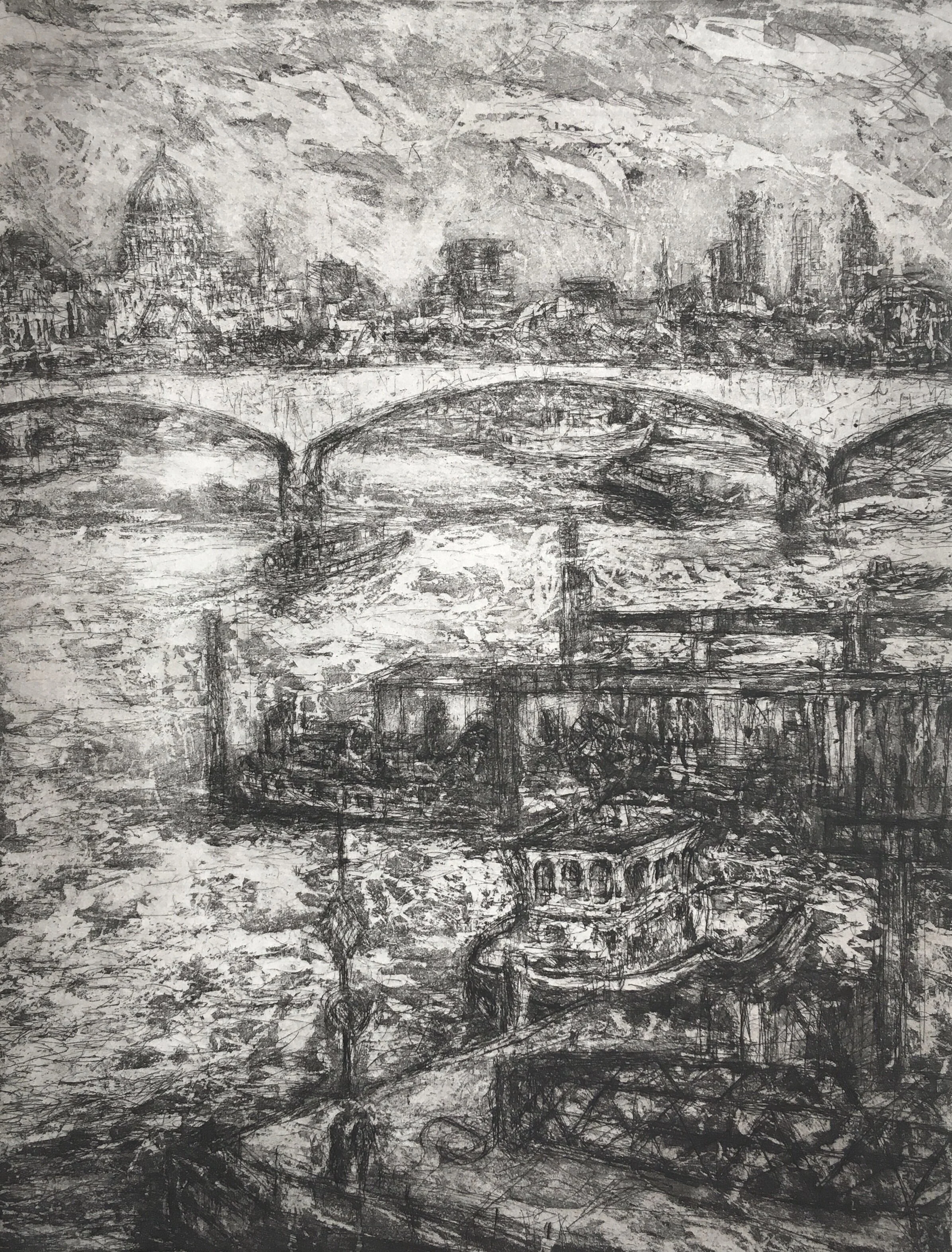 Jubilee works, Embankment- Etching with Aquatint. 370mm x 480mm