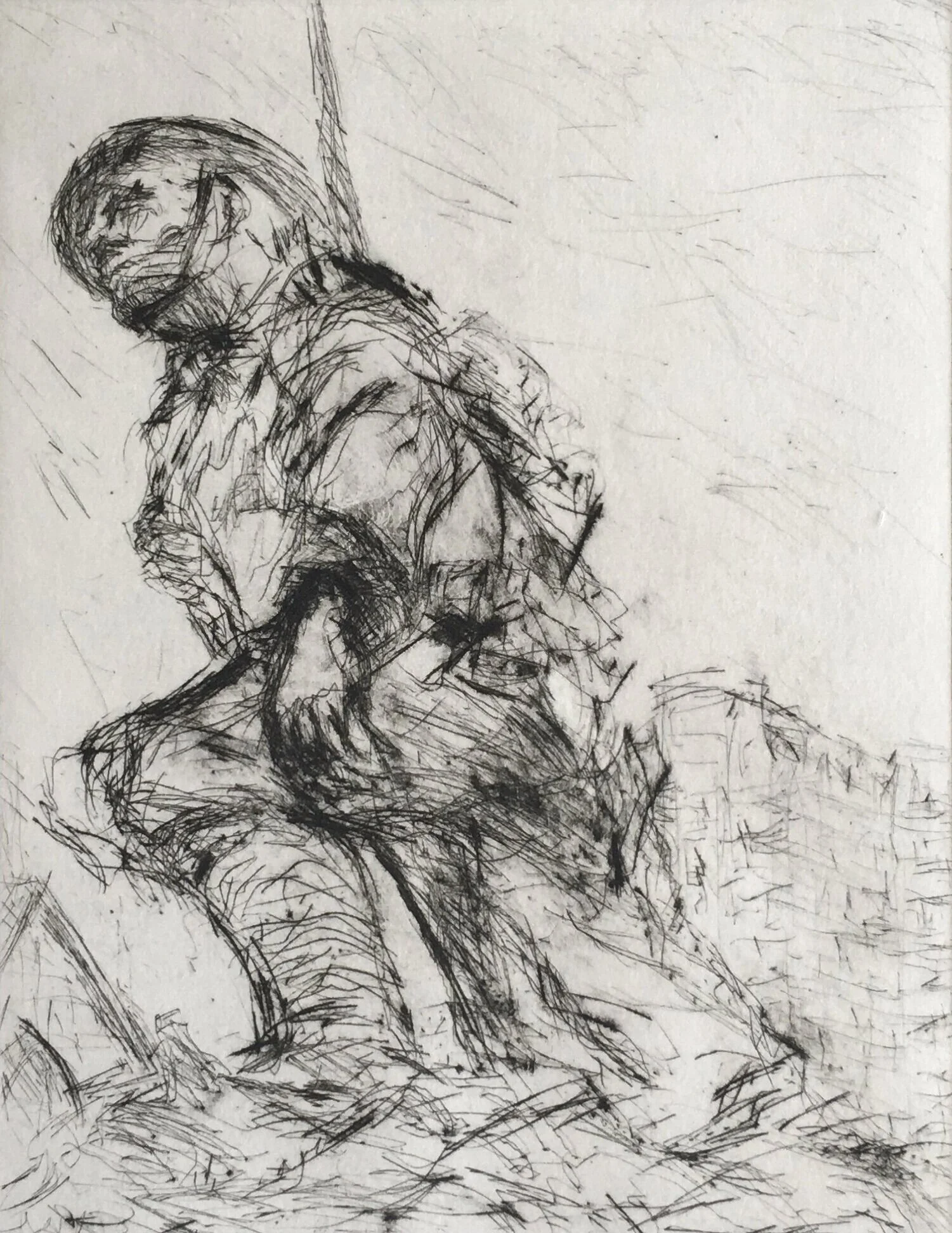 St. Saviours War Memorial, Borough High St. Dry point etching. 160mm x 220 mm